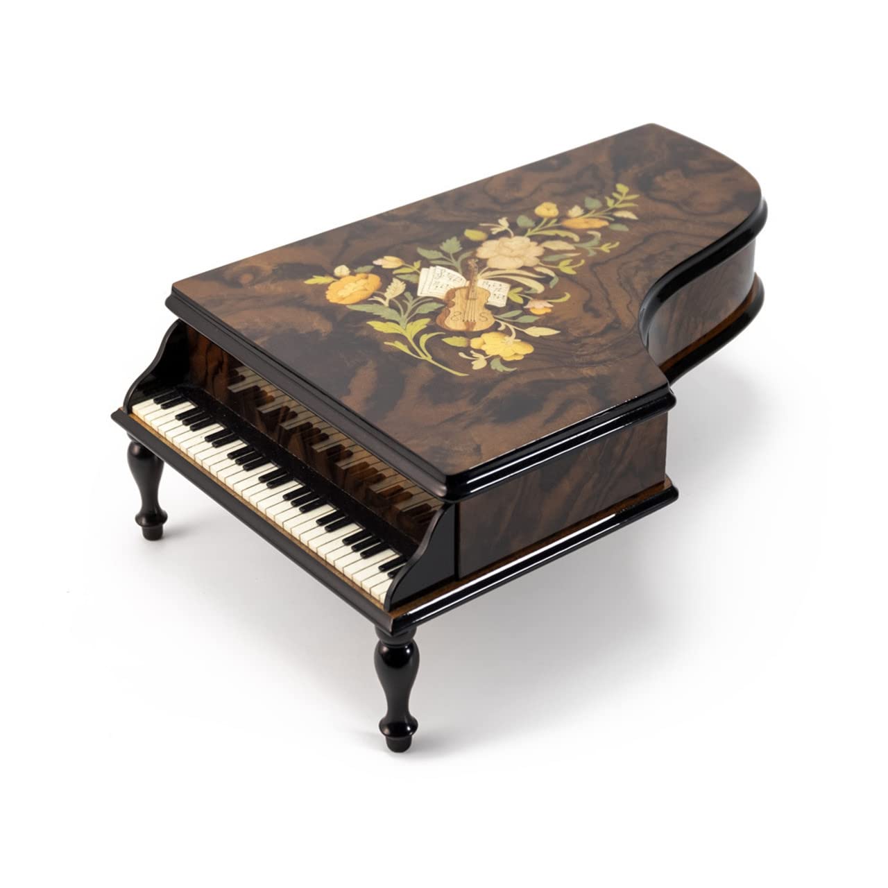 Handmade Wooden Music Jewelry Box with Floral Inlay - 30-Note Piano Mechanism Plays Beethoven's 9th Symphony - Perfect Gift for Music Lovers & Jewelry Storage