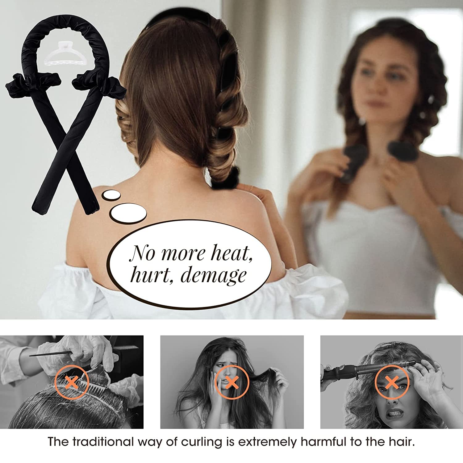 WENGONVILA Heatless Hair Curler Set - No Heat Curling Rod Headband for Overnight Styling, Satin Hair Rollers for Damage-Free Waves & Curls (Multi-Color) - Perfect for Bedtime, Travel & Natural Hairstyles