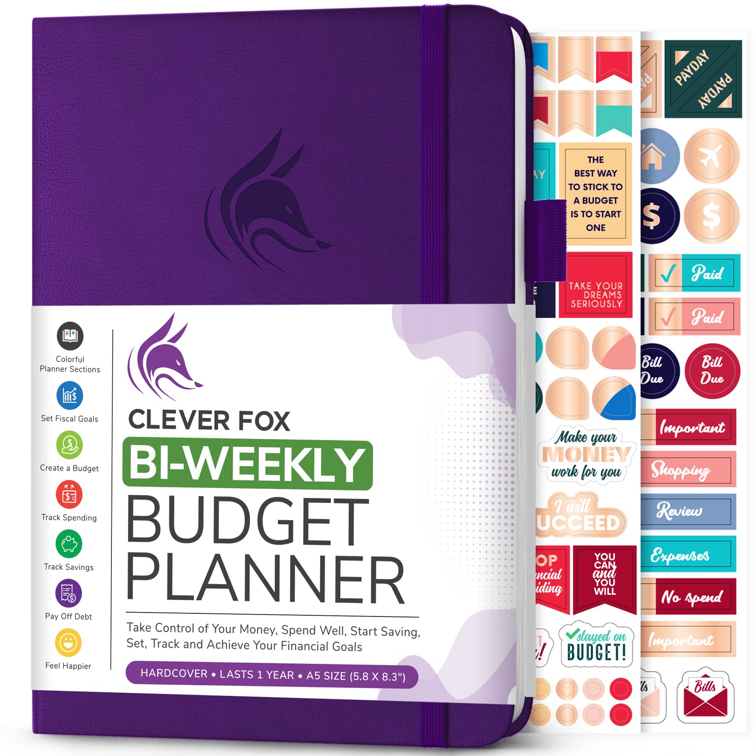 Clever Fox Bi-Weekly Budget Planner – Undated Financial Organizer & Expense Tracker Notebook – A5 Purple Budgeting Book for Personal Finance, Bill Payment & Money Management – Perfect for Home, Office & Travel Use