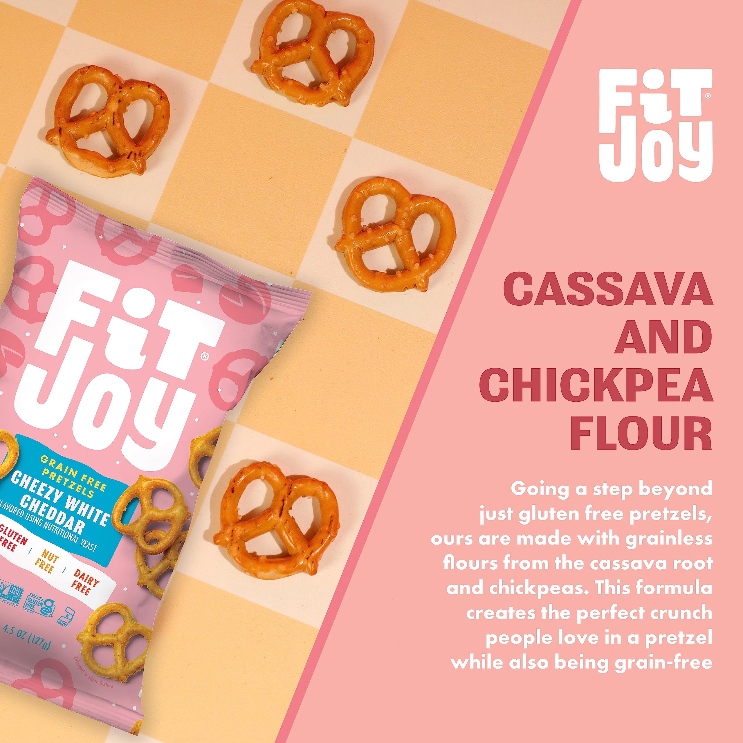 FitJoy Gluten Free Pretzels - White Cheddar Twists, Grain Free, Non-GMO, Vegan Certified Snacks (4.5 Oz, 6 Pack) | Crunchy USA-Made Pretzel Sticks for School Lunches, Movie Nights & Healthy On-the-Go Snacking