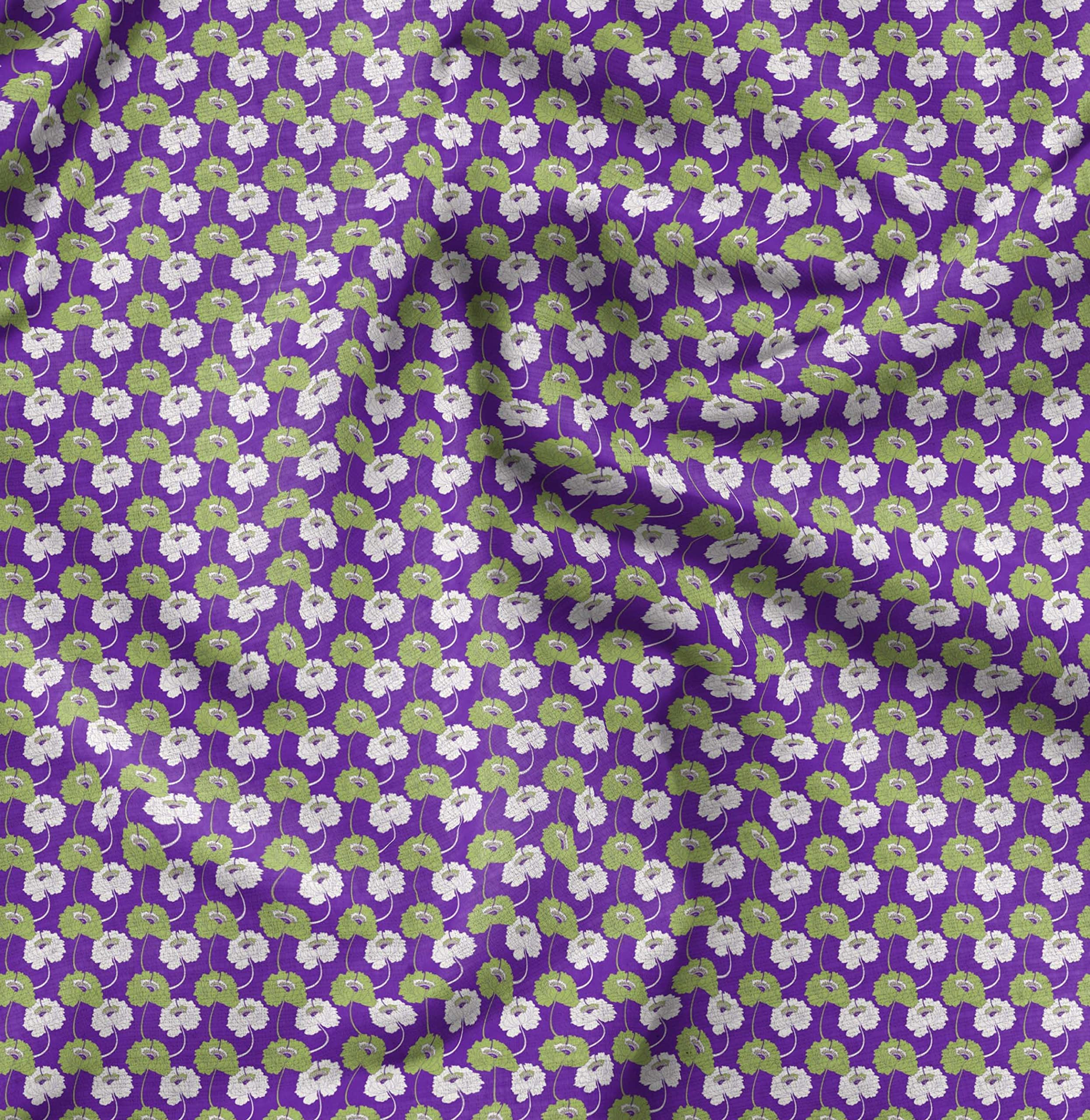 Soimoi Moss Georgette Purple Floral Printed Fabric - 42 Inch Wide by The Yard - Lightweight & Romantic Floral Pattern Material for Dresses, Scarves, Curtains & DIY Crafts