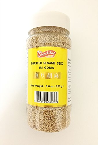 Premium Japanese Roasted White Sesame Seeds (Iri Goma) - 8 Oz Bag by Shirakiku - Perfect for Sushi, Salad, Baking & Asian Cooking