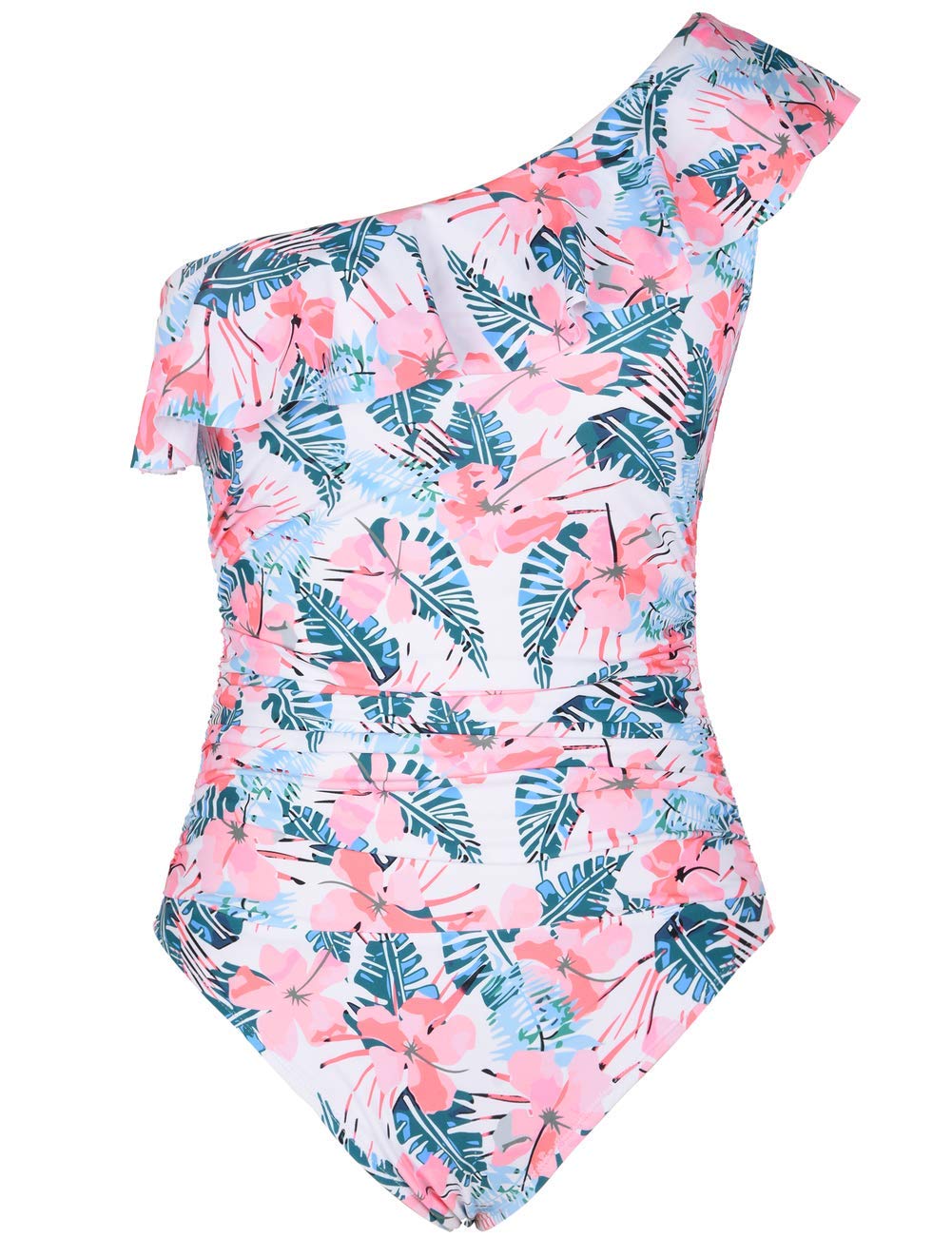 Hilor Women's One Shoulder Asymmetric Ruffle Monokini Swimsuits - Sexy One Piece Bathing Suit for Beach, Pool & Vacation