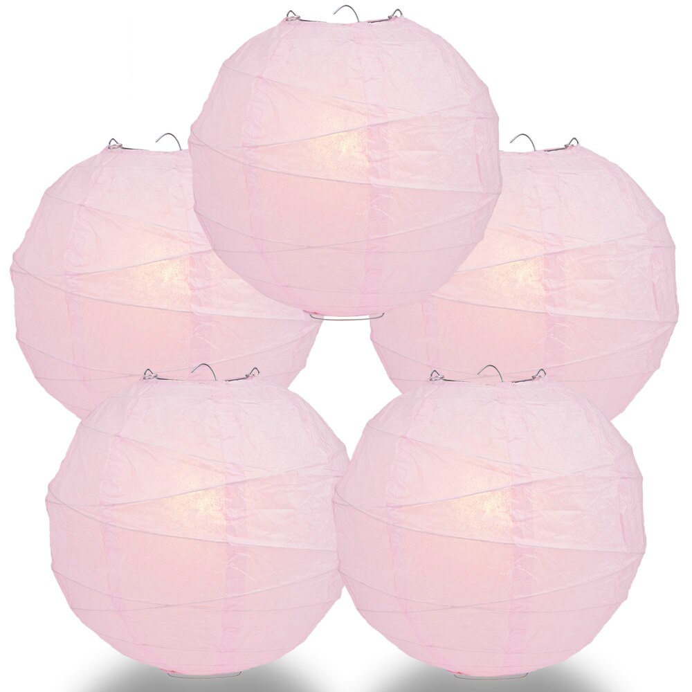 5 Pack 16 Inch Pink Free Style Ribbing Round Paper Lanterns - Decorative Hanging Party Lights for Weddings, Baby Showers & Home Decor