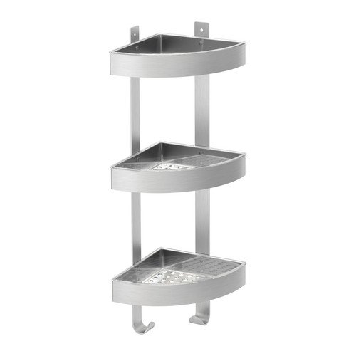 IKEA Grundtal Stainless Steel Corner Wall Shelf Unit - 501.769.16 - Space-Saving Bathroom & Kitchen Storage Organizer for Small Spaces