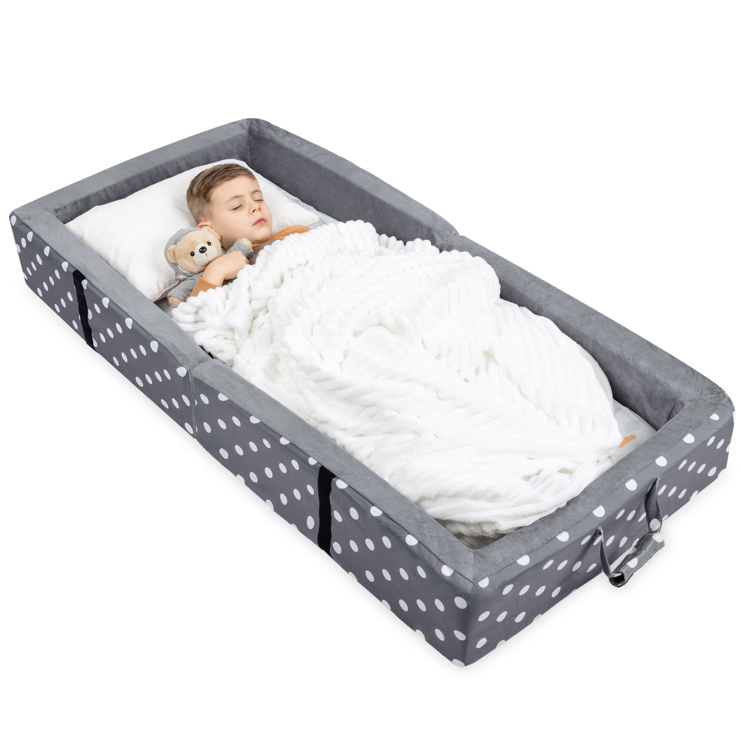 Milliard Toddler Floor Bed with Washable Fitted Sheet - Portable & Foldable Kids Cot for Daycare, Travel & Home Use - Comfortable Grey Sleeping Bed for Toddlers & Preschoolers