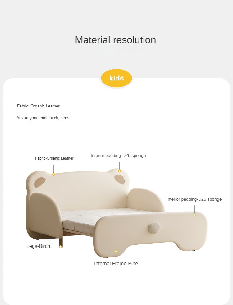 Organic Birch Solid Wood Retractable Kids Bed with Genuine Leather - Perfect for Toddler Rooms, Daycare Centers & Small Spaces