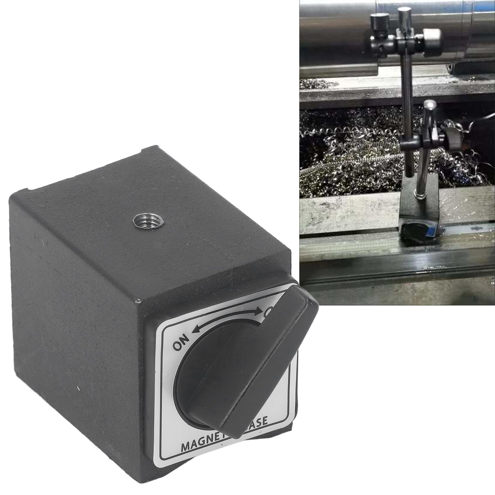 **33lb Magnetic Base Holder with M5 Threaded Dial - Heavy Duty Magnetic Stand for Digital Dial Indicator Gauge, On/Off Switch & Secure Holding Power - Perfect for Precision Machining, Woodworking & Metalworking**