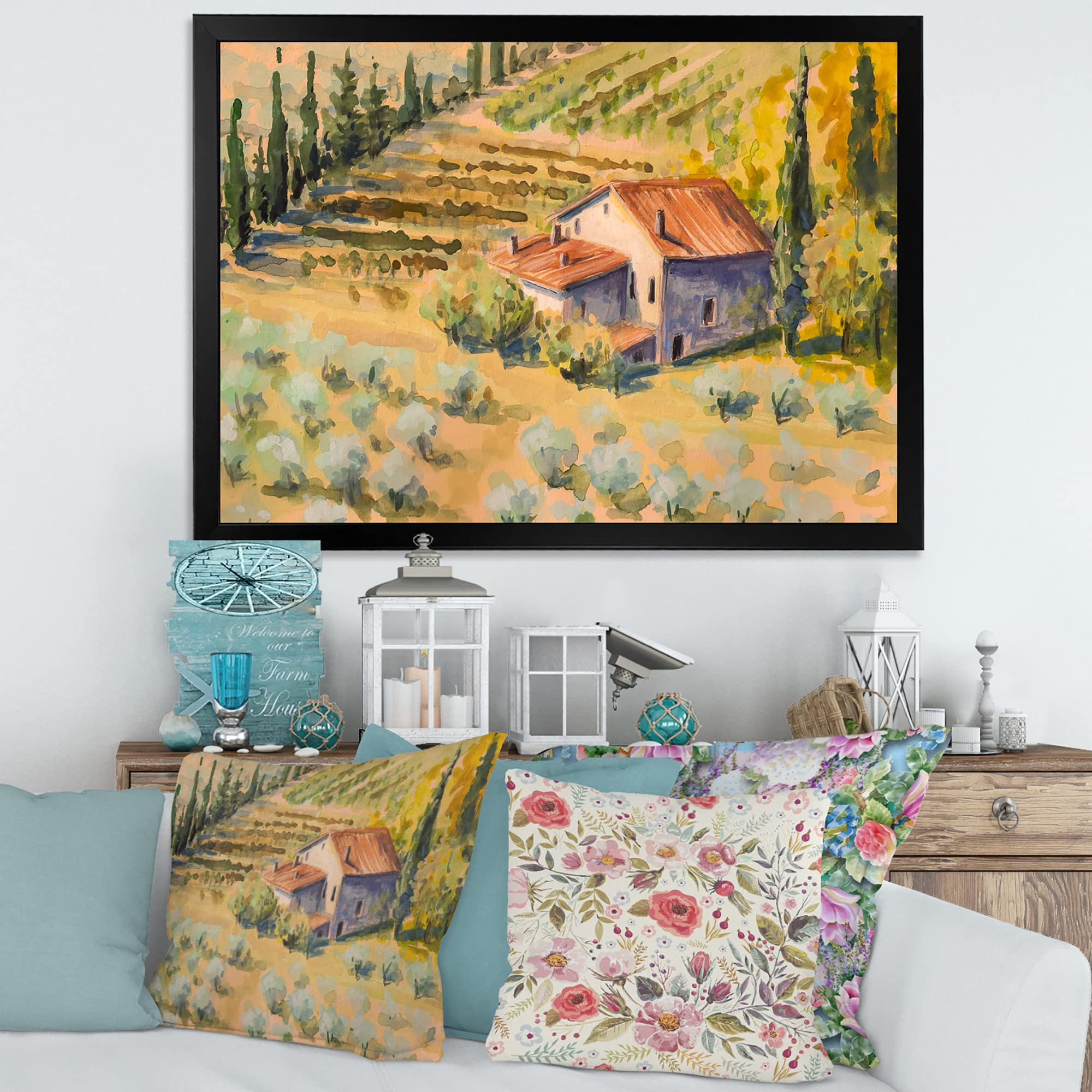 DesignQ Little Farm In Countryside Framed Wall Art - Rustic Farmhouse Decor for Living Room, Bedroom & Kitchen