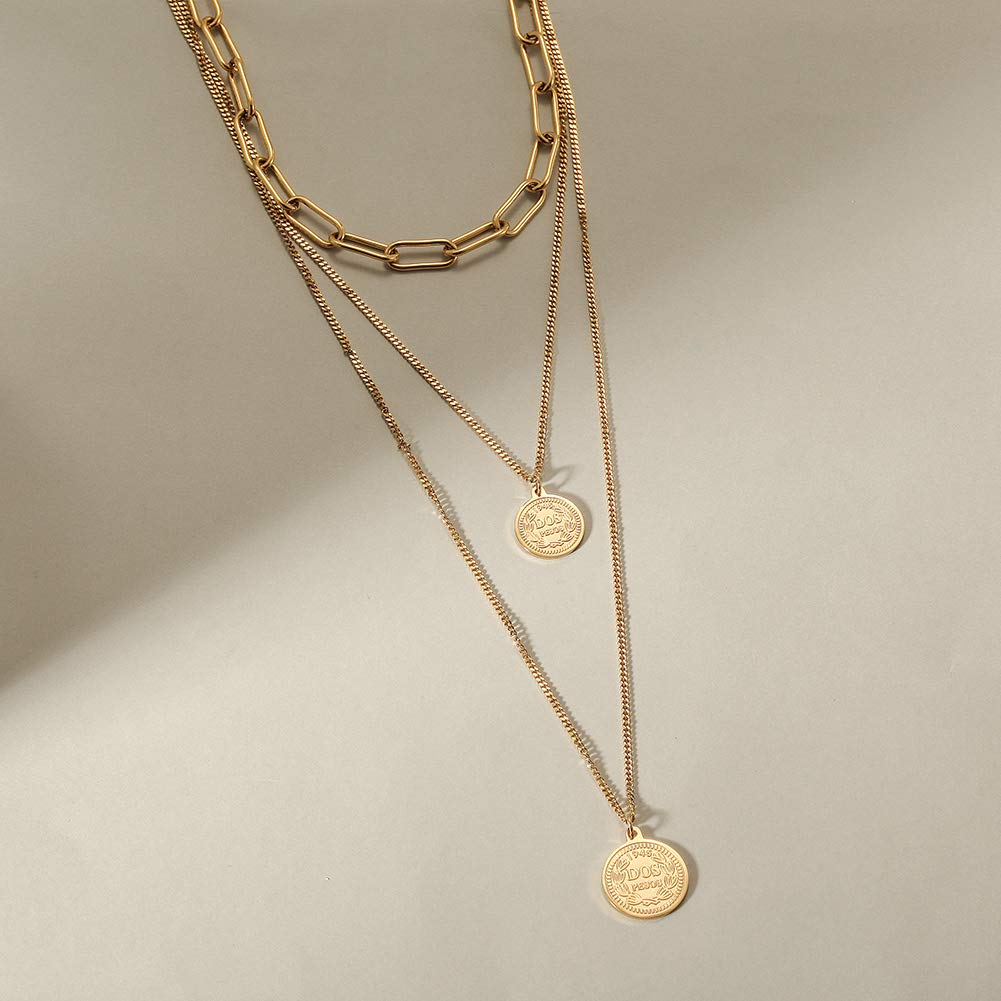 Vintage Gold Coin Necklace for Women - 14K Gold Plated Elizabethan Coin Pendant with Layered Chain Choker | Elegant Jewelry Gift for Birthday, Anniversary & Special Occasions