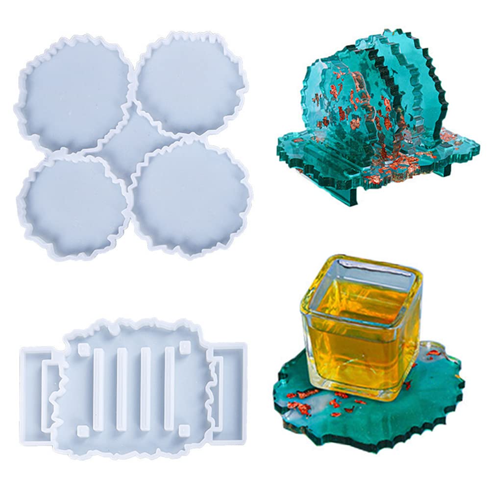 2-Piece Silicone Coaster Mold Set for Epoxy Resin Casting - 1 Irregular Coaster Mold & 1 Storage Stand Mold - DIY Home Decor, Unique Gift Idea for Craft Lovers - Perfect for Coffee Tables, Dining Tables, and Party Decorations