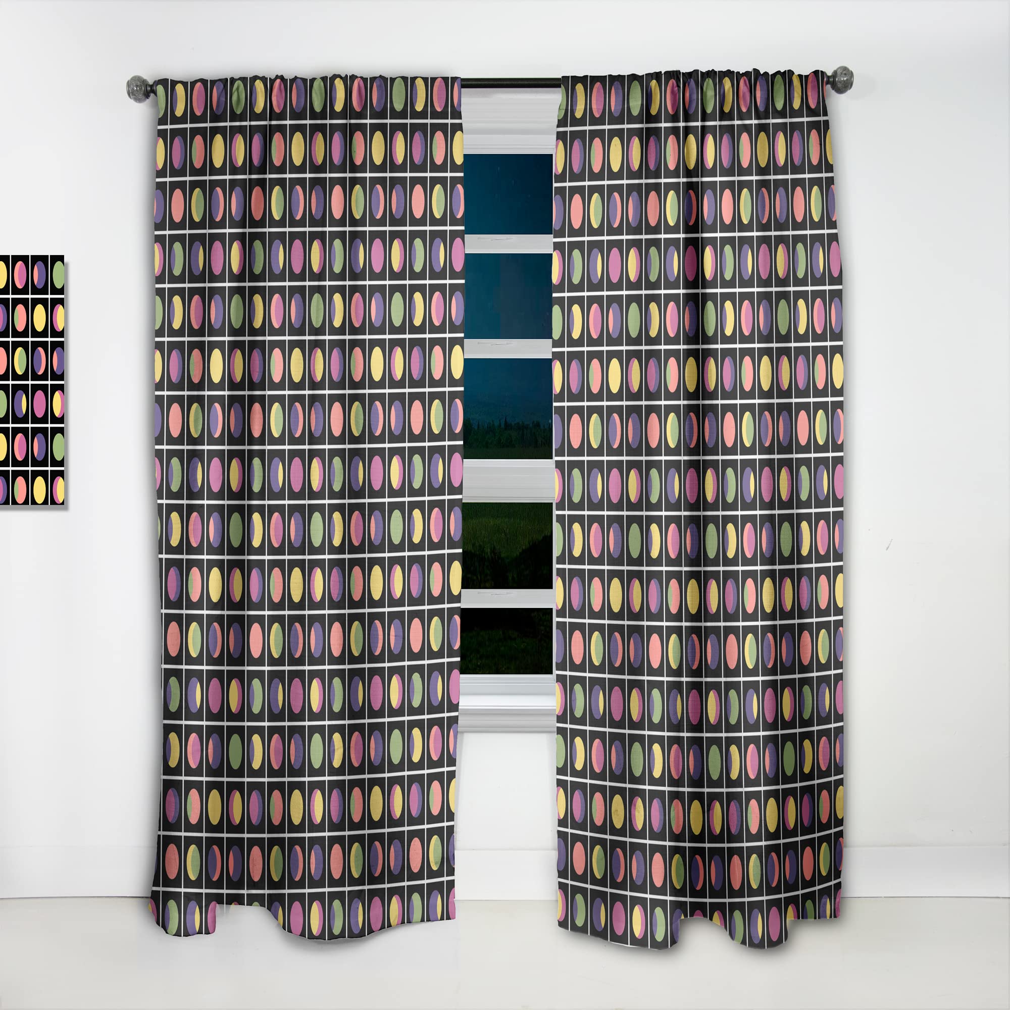 DesignQ Retro Circular Moons Thermal Insulated Curtains - Single Panel 52x120 Inches - Blackout Drapes for Bedroom & Living Room - Perfect for Home Decor & Light Control