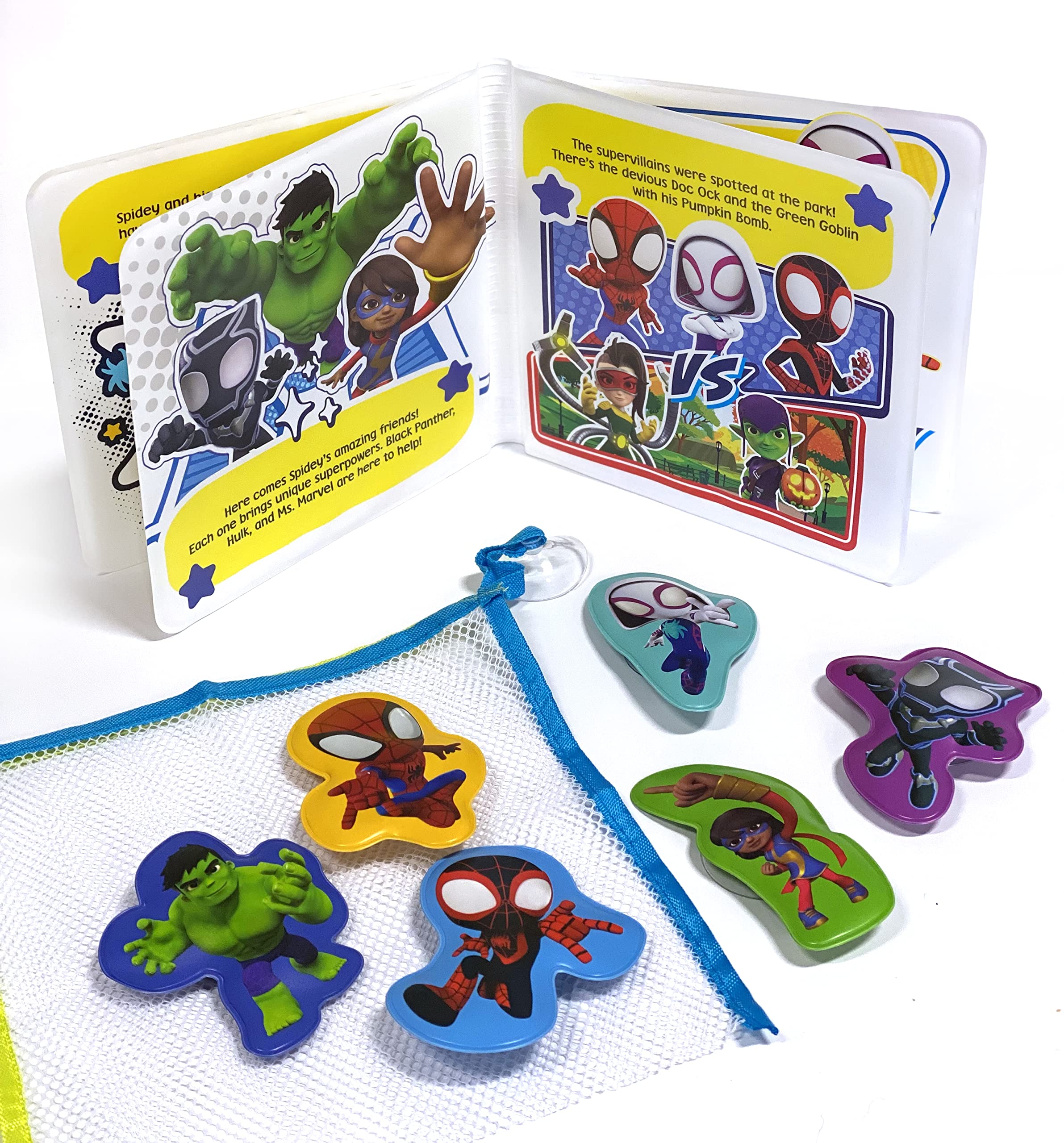 Marvel Spidey Bath Books for Kids - 6 Padded Suction Cups | Fun Bath Time Activity