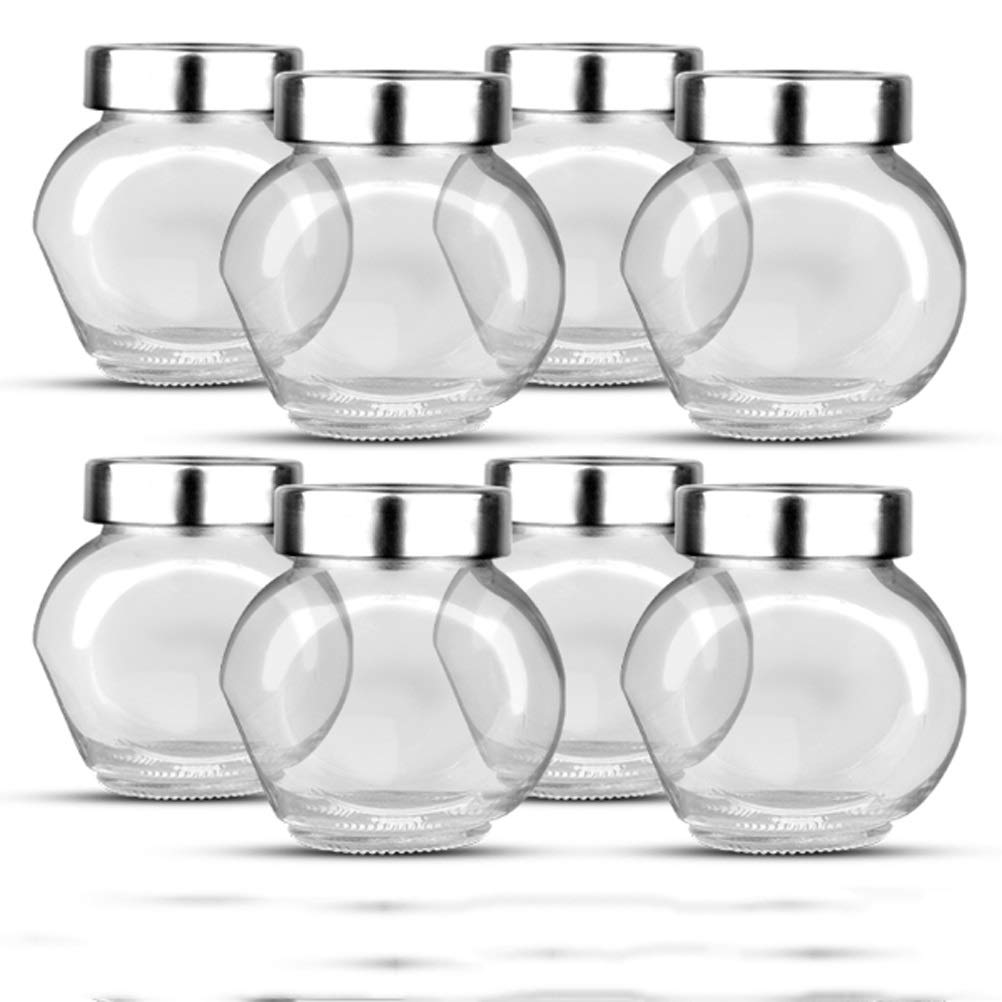 GSDNV Airtight Glass Food Storage Jars - 180ml (8-Piece Set) for Spices, Tea, Coffee, Beans, Candy & Kitchen Organization | Perfect for Pantry, Home & Office Use