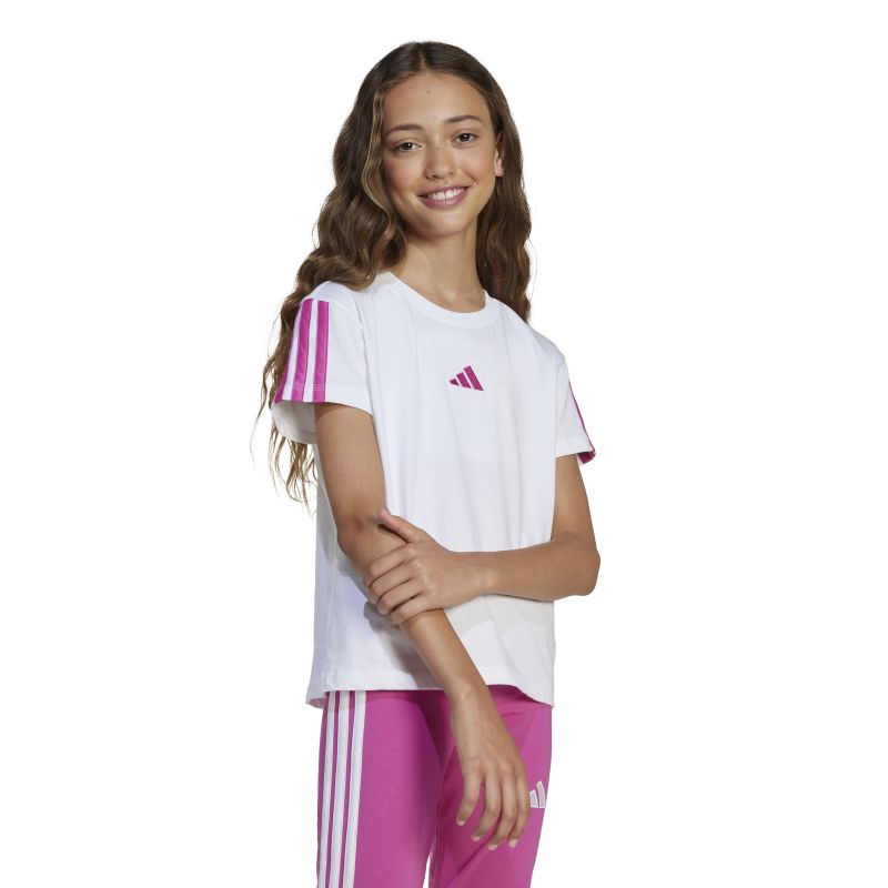 Adidas Girls 3 Stripes Essential T-Shirt - Soft Cotton Short Sleeve Tee for Everyday Wear | School, Sports & Casual Outfits