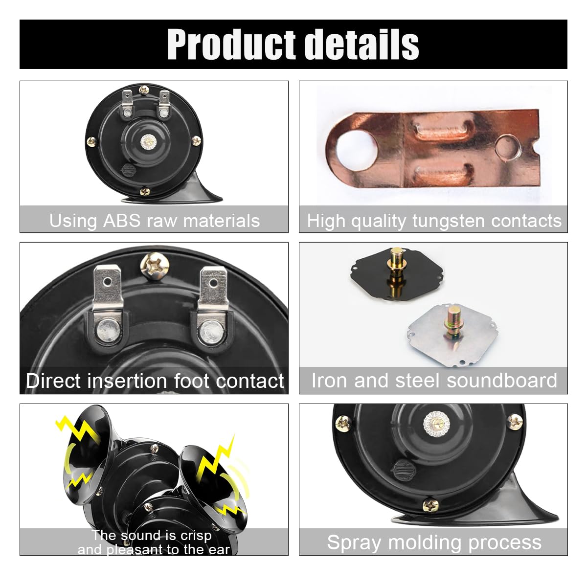 2PCS 300DB Super Loud Car Horns - 12V Waterproof Electric Snail Air Horn Replacement Kit | Universal for Cars, Trucks, Motorcycles, Boats & Bicycles (Black) | Enhance Safety with Powerful Sound for Highway, Off-Road & Marine Use