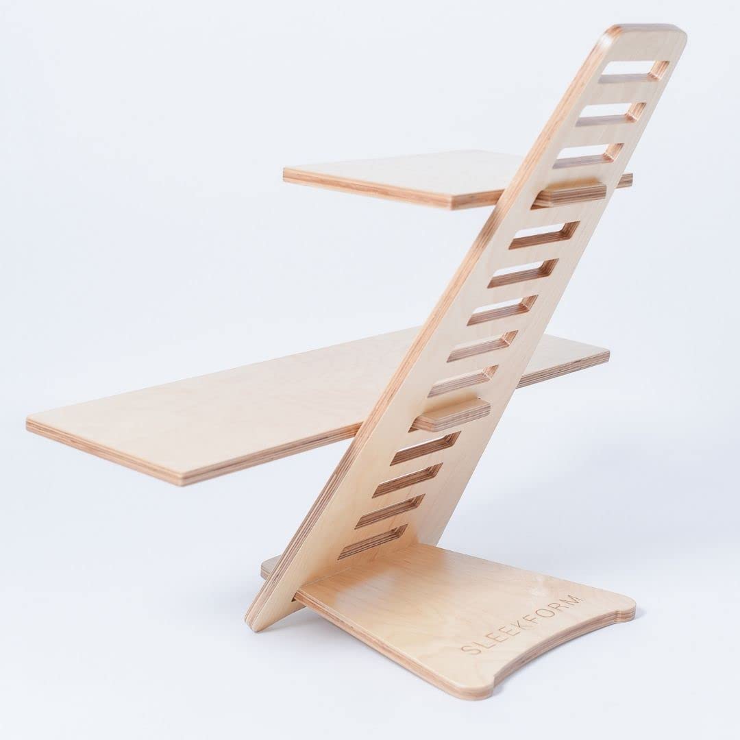 Sleekform Adjustable Standing Desk Converter - Ergonomic Laptop Riser & Height-Adjustable Workstation for Home Office (Wood Table Top) | Perfect for Remote Work, Gaming & Study Setup