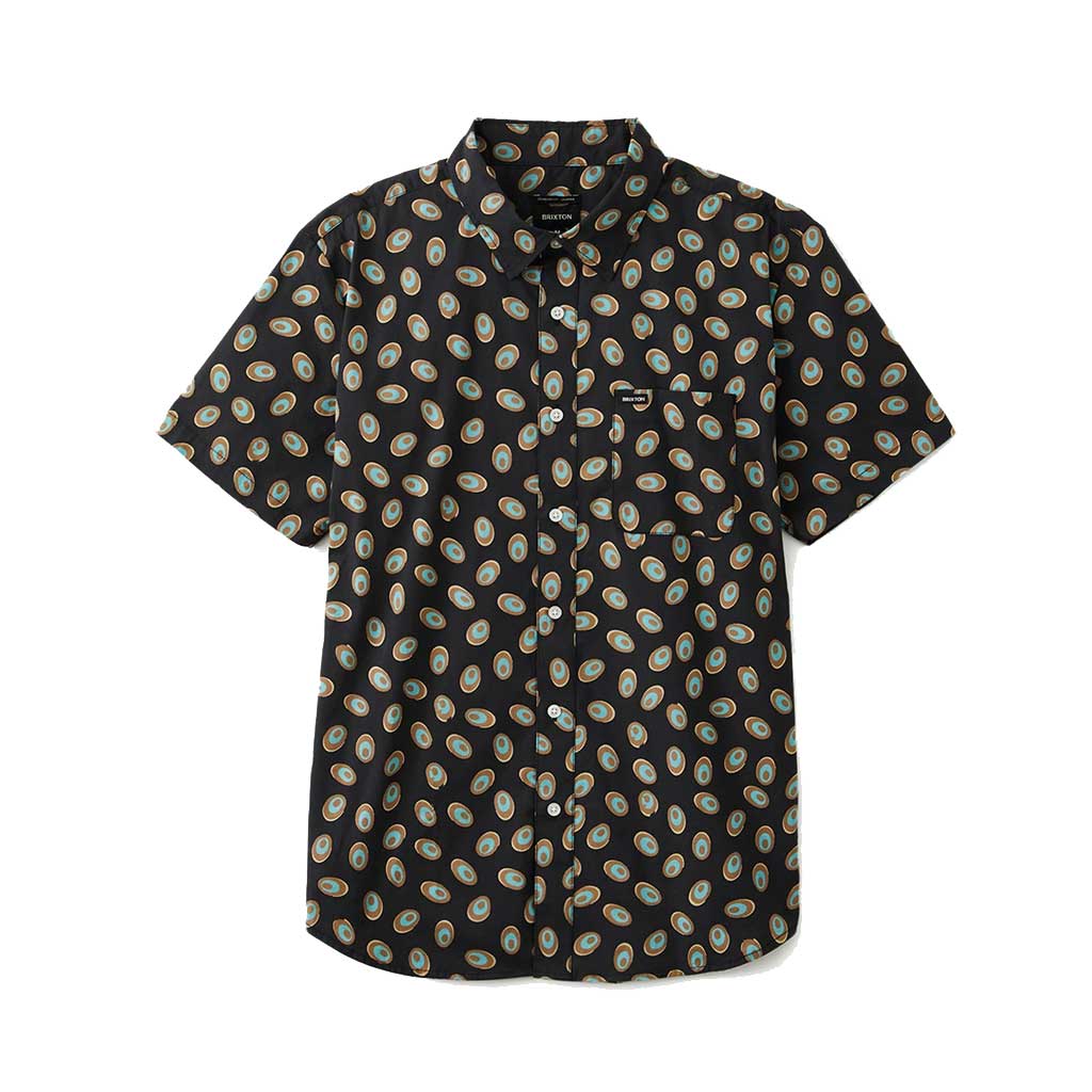 Brixton Charter Print Short Sleeve Woven Shirt - Washed Black/Teal - Casual Summer Wear for Men
