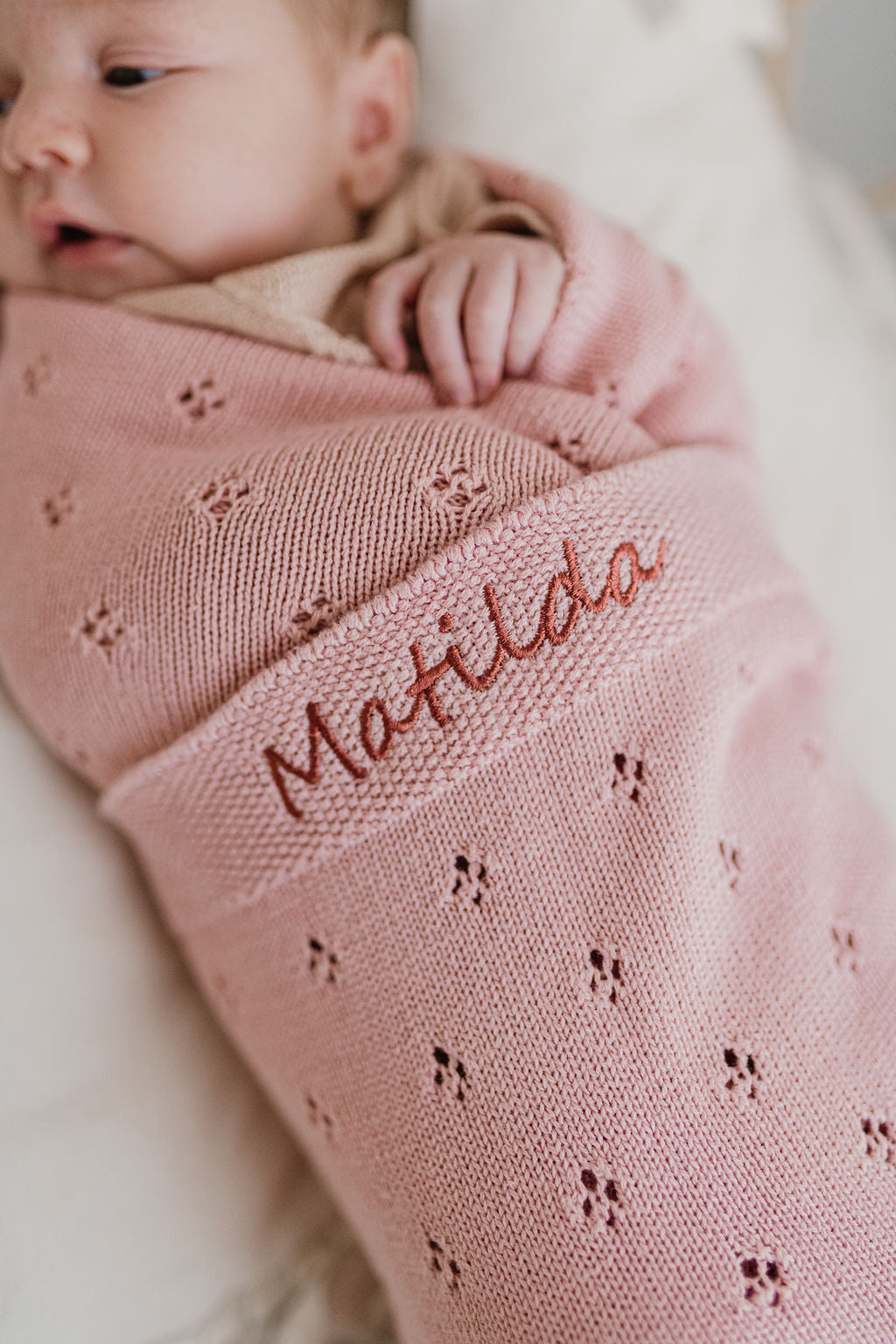 Personalized Baby Blanket - Soft Pointelle Pink Knit Blanket for Newborns & Infants - Perfect for Nursery, Gift Giving & Photo Shoots