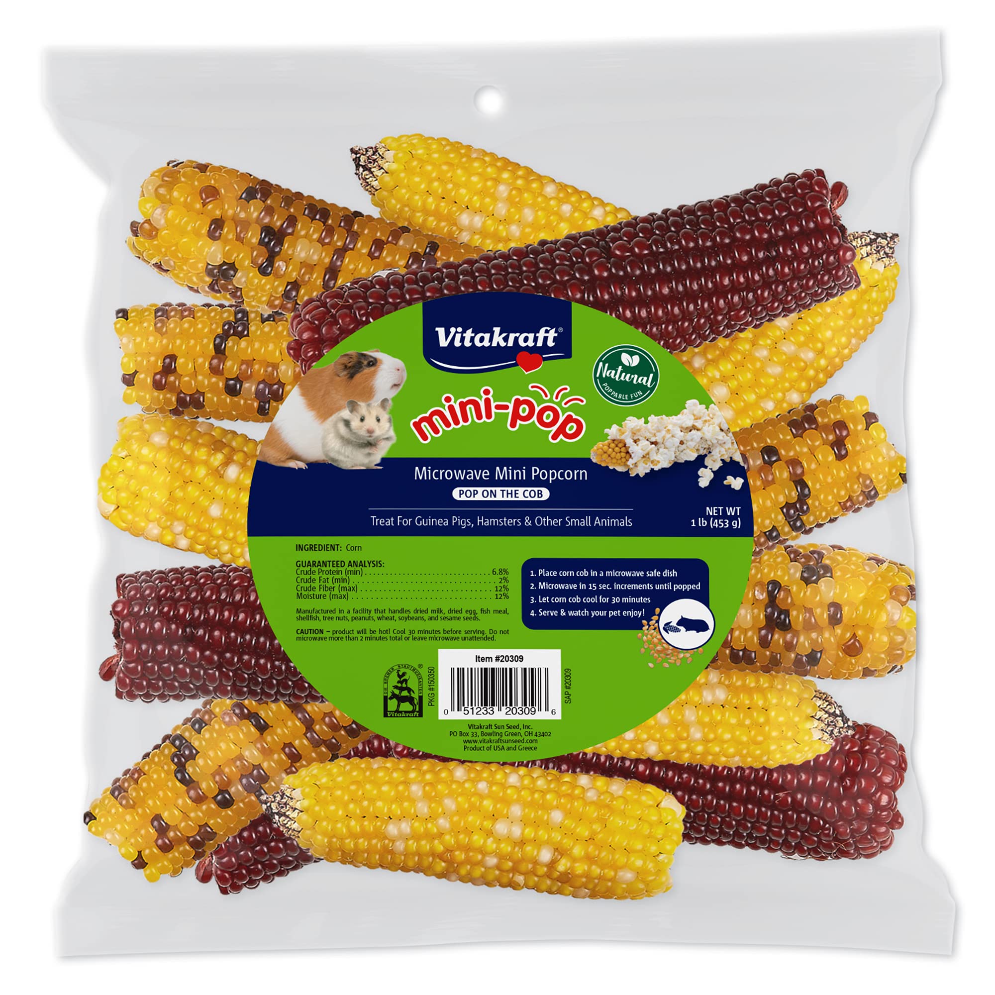Vitakraft Mini Pops Small Animal Treats - 100% Natural Corn Cob Chews for Rabbits, Guinea Pigs & Hamsters - Promotes Dental Health - Perfect for Cage Enrichment & Training Rewards
