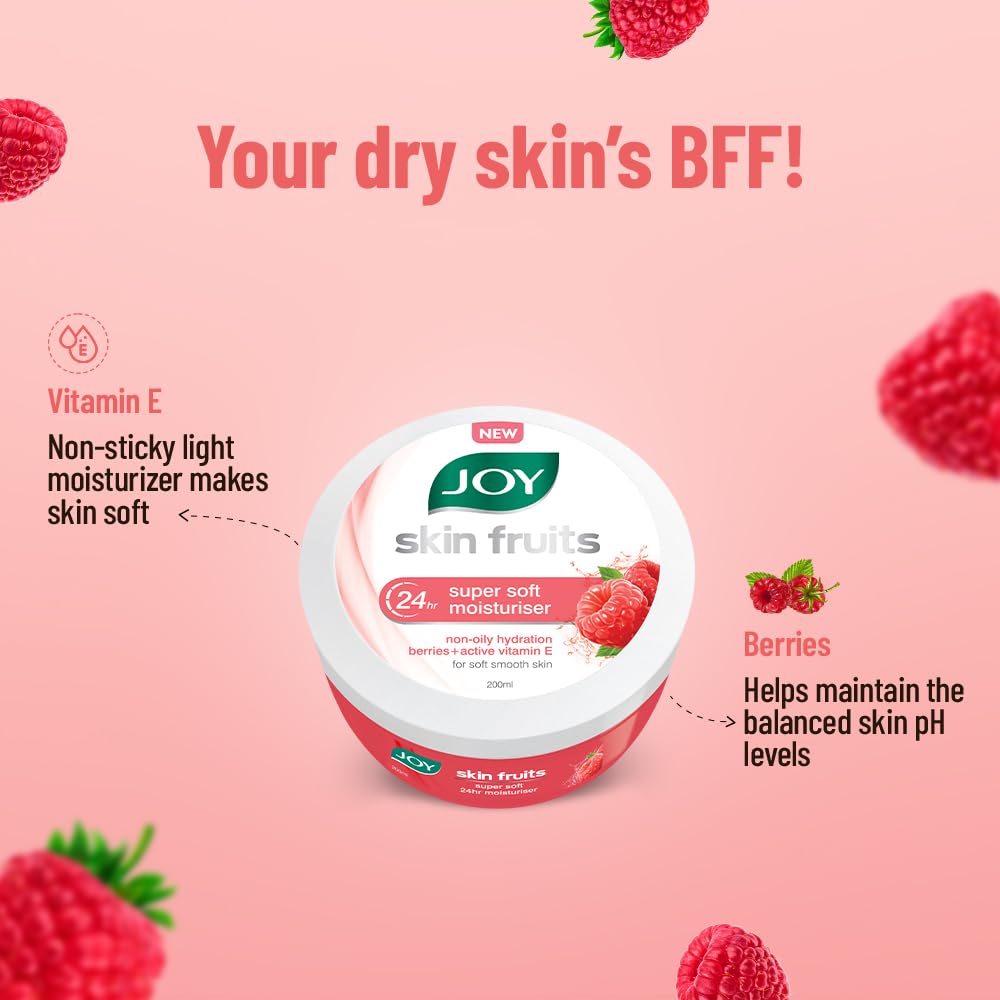 Joy Super Soft Cold Skin Cream - 24 Hour Hydrating Moisturizer for Face, Hands & Body | Lightweight, Oil-Free, Non-Sticky Formula with Berry Extract (200ml) | Perfect for Dry Skin Relief, Night Care & Daily Moisturizing Routine