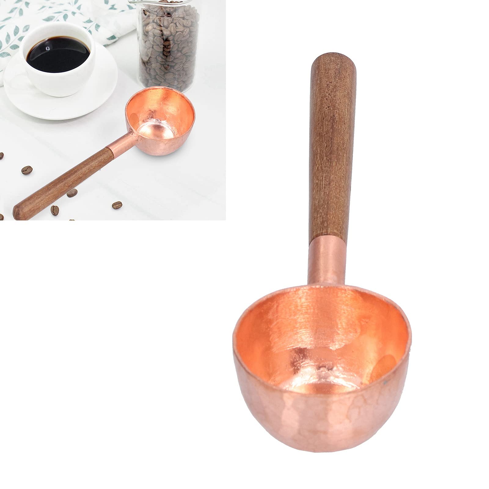 Premium Set of 2 Copper Measuring Spoons for Coffee Beans - Handcrafted Copper & Composite Wood Barista Tools - Perfect for Coffee Shops, Home Brewing & Gift Giving