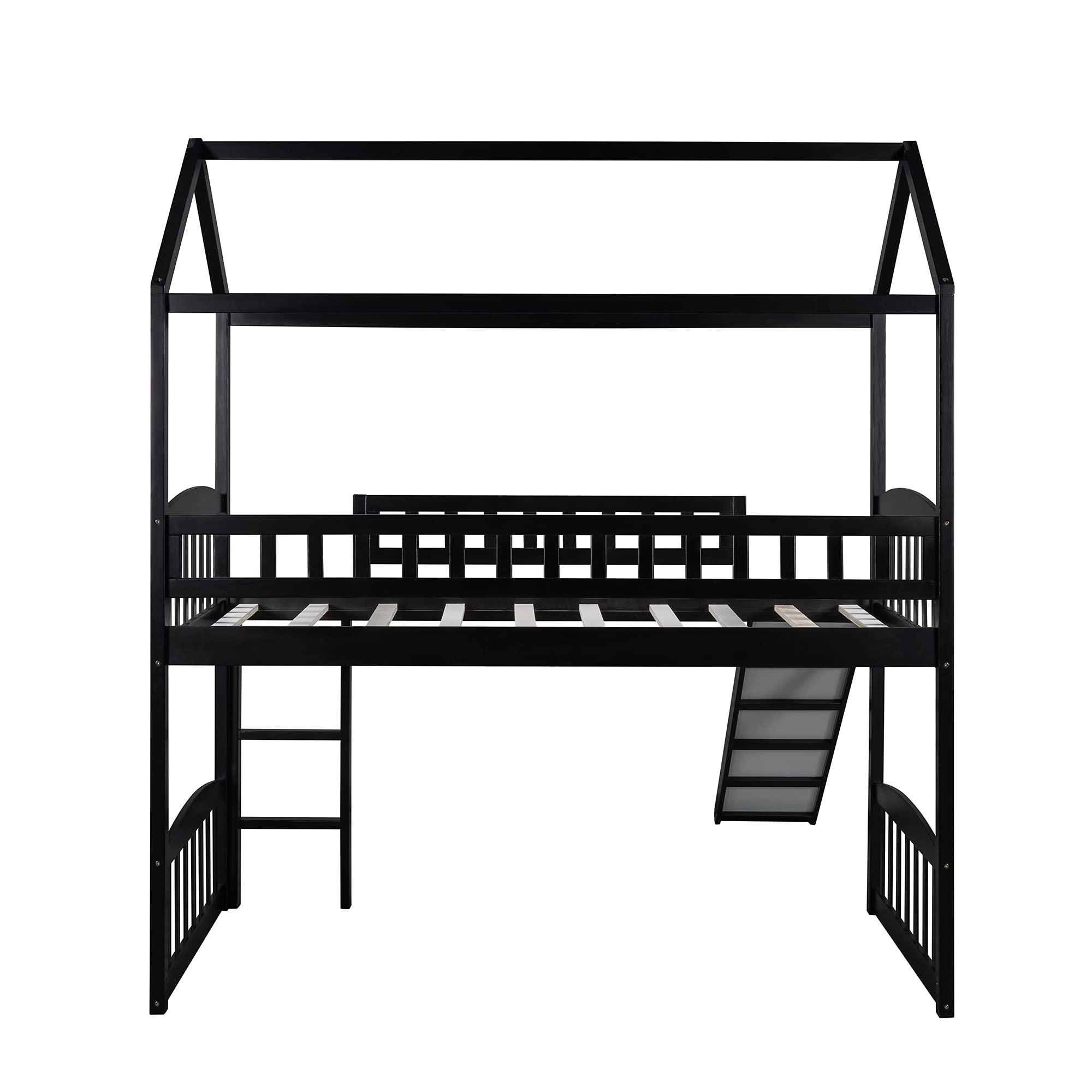 Harper & Bright Designs Twin Loft Bed with Slide - Solid Wood Kids Playhouse Bed with Ladder for Boys & Girls - Espresso Finish - Perfect for Small Bedrooms, Playrooms & Sleepovers