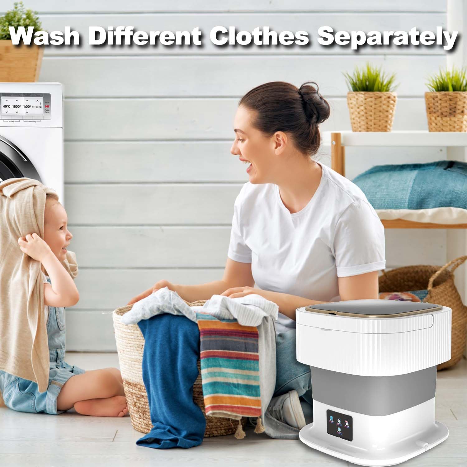 Portable Washing Machine 11L - Compact Mini Washer & Dryer 2 in 1 for Small Laundry, Baby Clothes, Underwear - Foldable Design for Apartments, Dorms, RV & Travel (Grey)