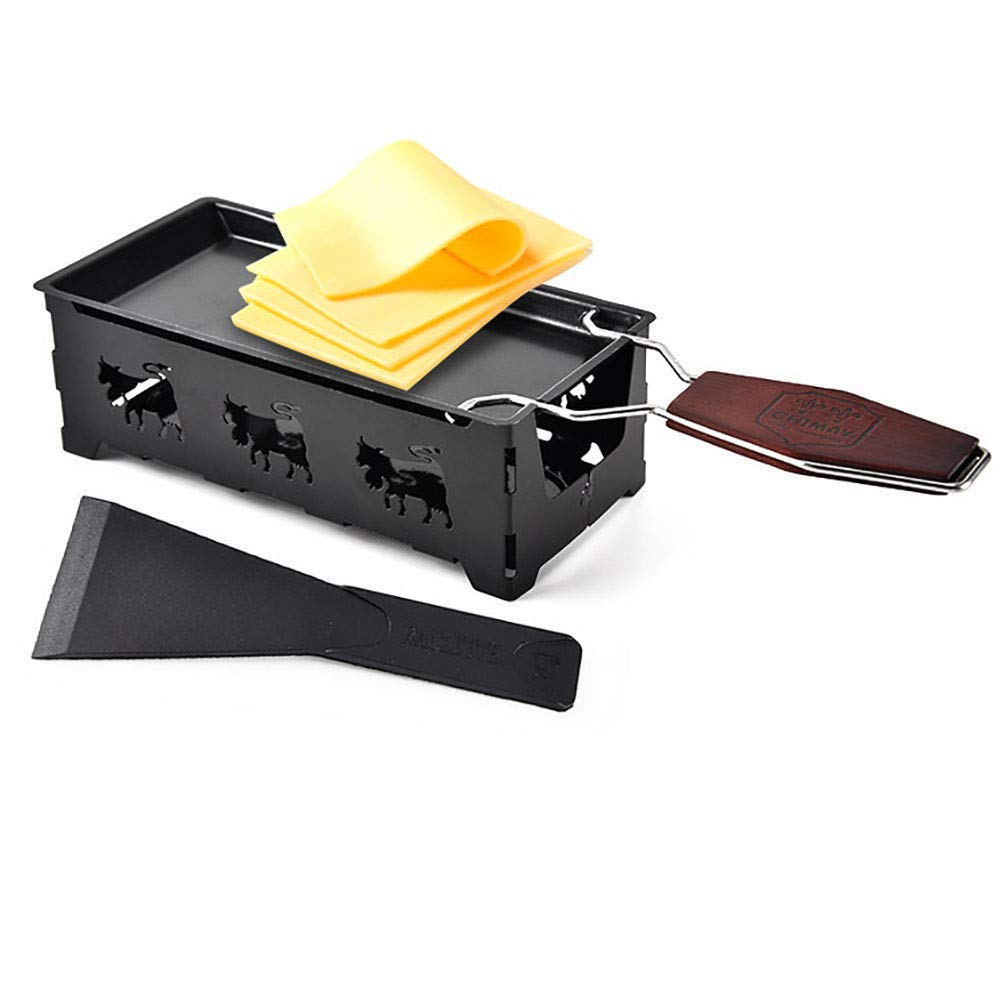XJZKA Nonstick Baking Tray with Wooden Handle - Cheese Spatula, Pizza Cake Pan & Grilling Tool for Oven - Perfect for Home Kitchen, BBQ Parties & Cheese Melting | Portable Grill Plate Accessory (Black)