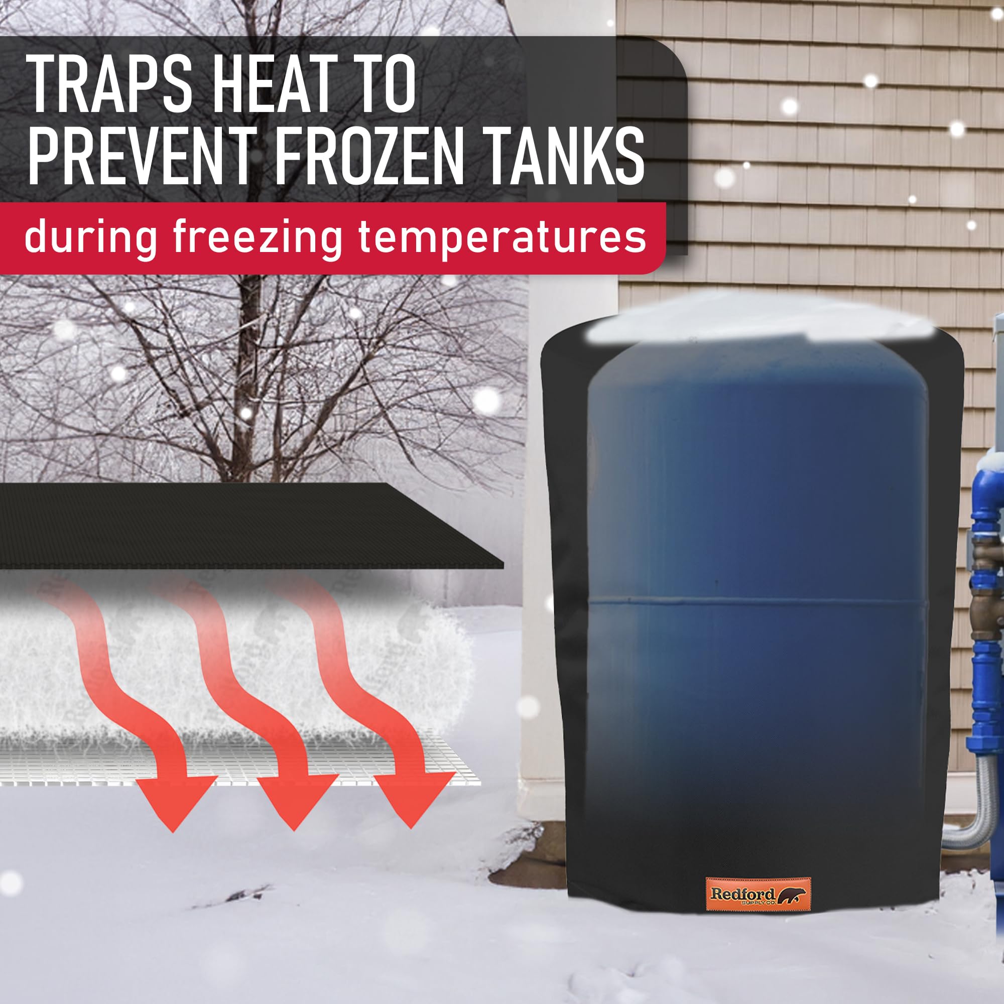 Redford Supply Co. Cold Snap (5°F) Round Water Pressure Tank Cover - Weatherproof & Insulated Winter Freeze Protection Cover for Well Pumps & Pressure Tanks (20
