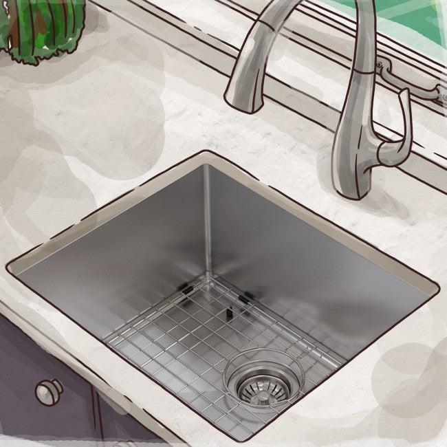 Premium 16 Gauge Stainless Steel Undermount Kitchen Sink - Single Bowl, No Holes, 23