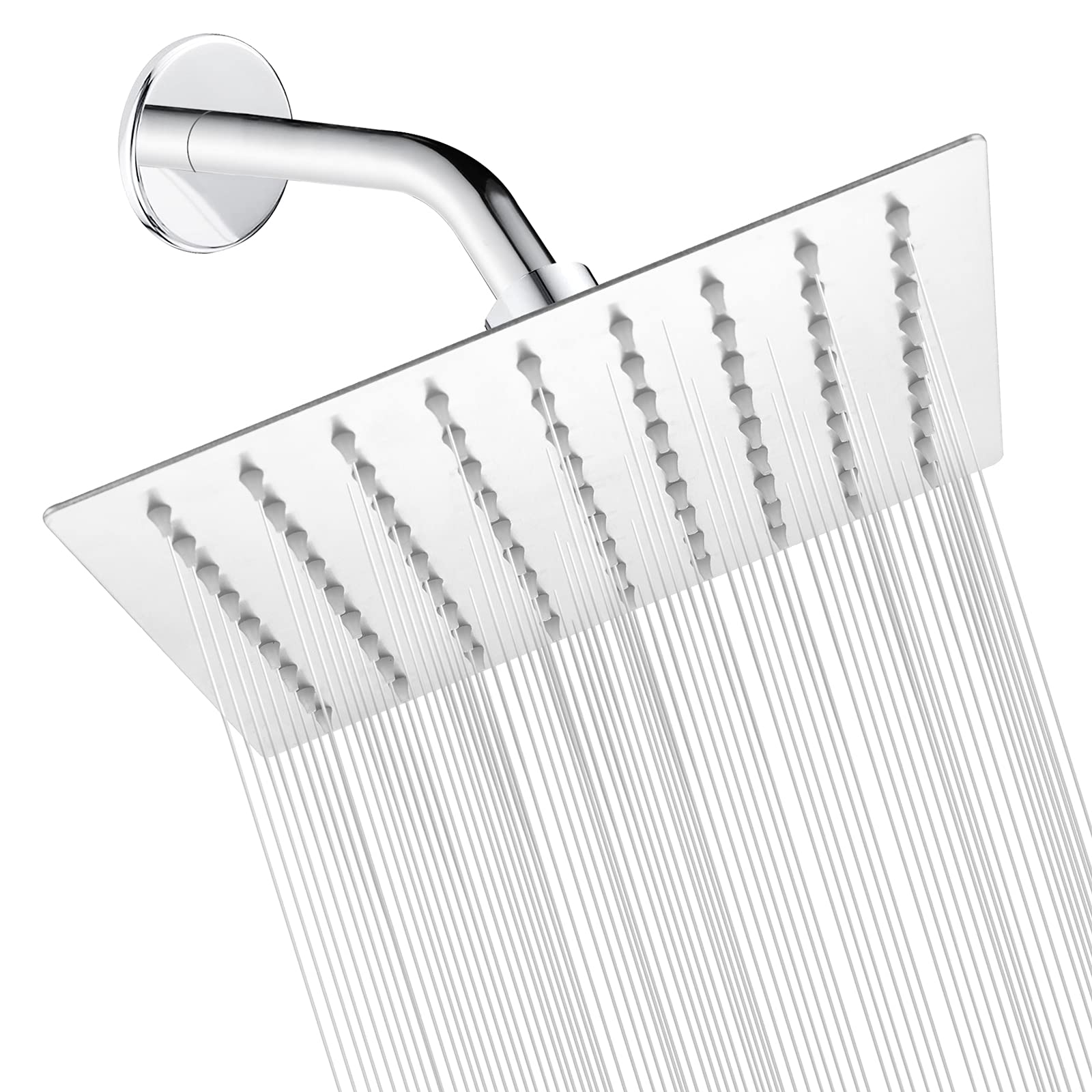 KSUCBOHAR 8 Inch High Pressure Rain Shower Head - Stainless Steel Square Brushed Nickel Showerhead with Pressure Boosting Technology for Luxurious Rainfall Shower Experience | Perfect for Bathroom, Spa, and Hotel Renovation