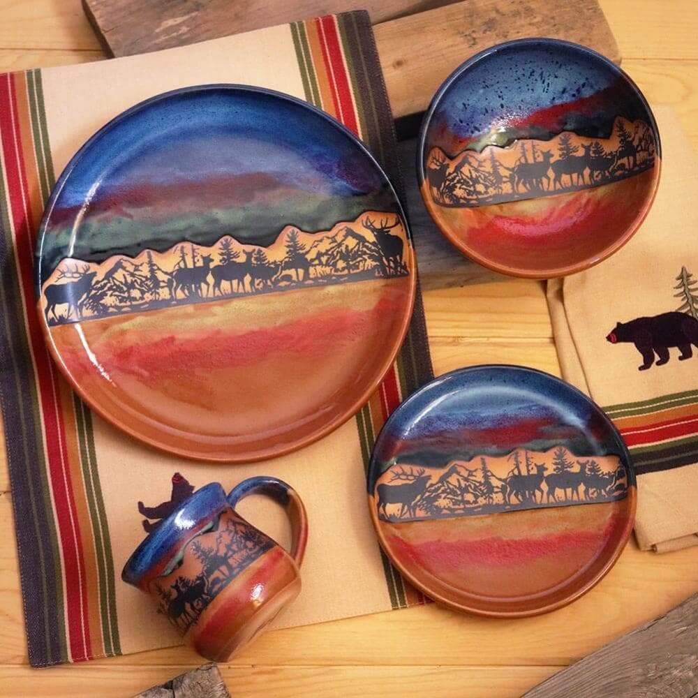 Elk Azul Pottery Dinnerware Set - Handcrafted Ceramic Plates, Bowls & Mugs - Mexican Style Blue Dinnerware for Home & Restaurant Use