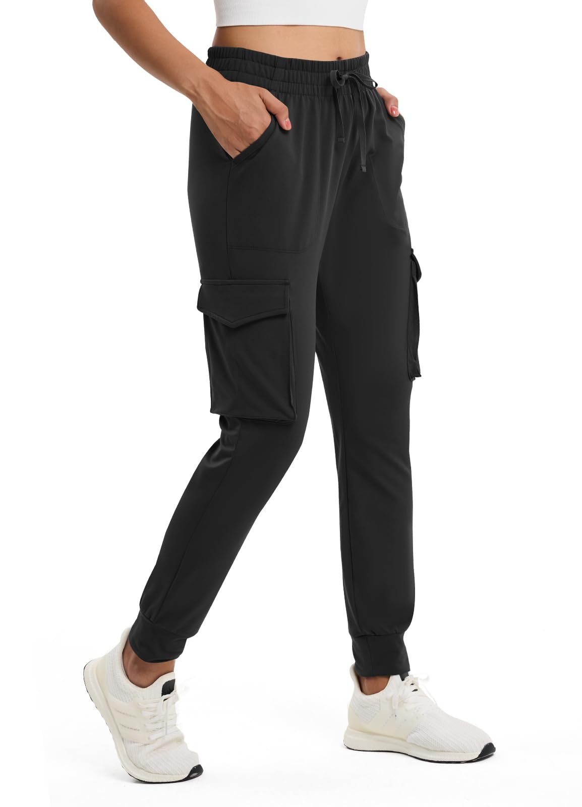 Women's Fleece Lined Cargo Joggers - Water Resistant Winter Hiking Pants, Warm Sweatpants for Snow Running & Outdoor Activities | Perfect for Hiking, Camping, and Cold Weather Workouts