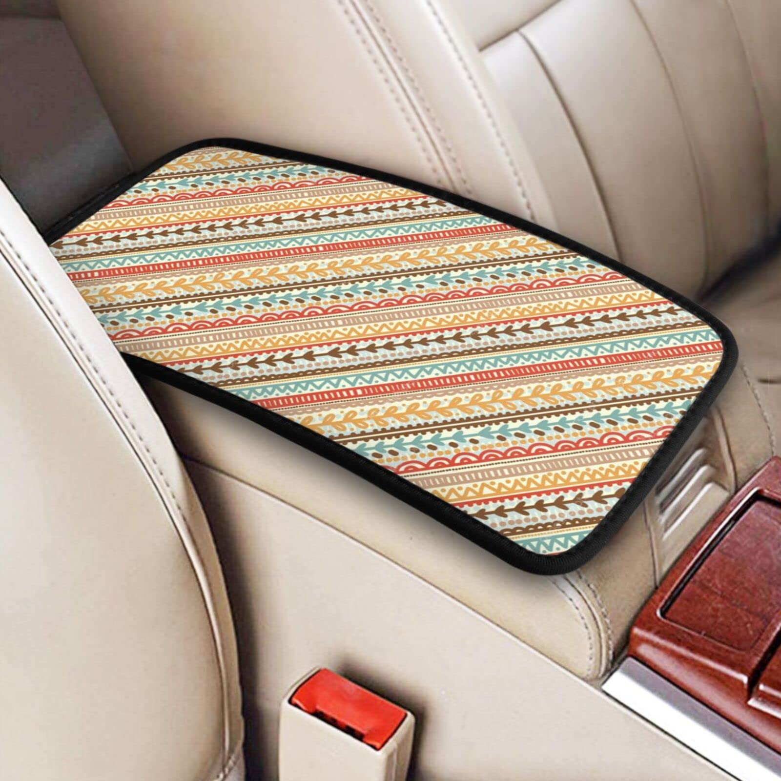Boho Car Center Console Cover for Women - Waterproof Non-Slip Armrest Protector - Universal Fit for SUV, Truck & Auto - Soft Seat Box Cover for Comfort & Style - Perfect for Road Trips, Commuting & Car Organization