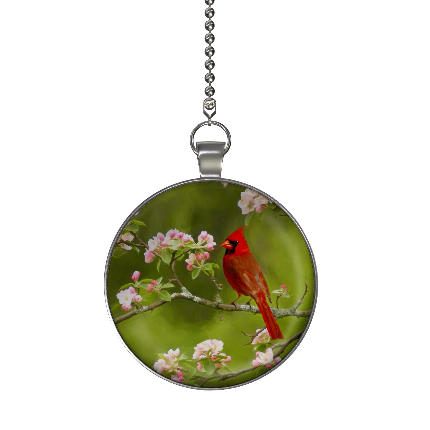 Cherry Blossom Cardinal Ceiling Fan with Light Kit - Pull Chain Control - Floral Design Ceiling Fan for Bedroom, Living Room, Nursery - Energy Efficient Quiet DC Motor