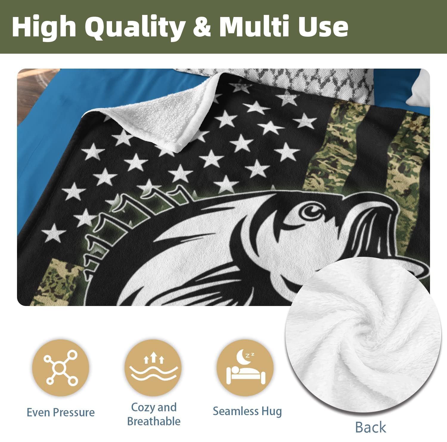 Premium Camo Fishing Fleece Blanket for Men - 60x80 Inch Ultra Soft Warm Throw - Perfect Gift for Anglers & Fishing Enthusiasts - Great for Camping, Boating, and Home Decor