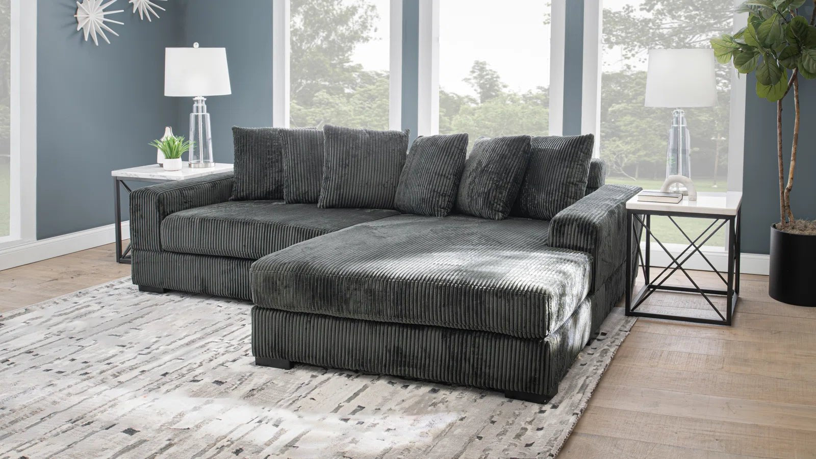 2-Piece Corduroy Sectional Sofa Set - Modern Velvet Living Room Couch with Chaise | Comfortable L-Shaped Sofa for Small Spaces, Apartments & Cozy Home Decor