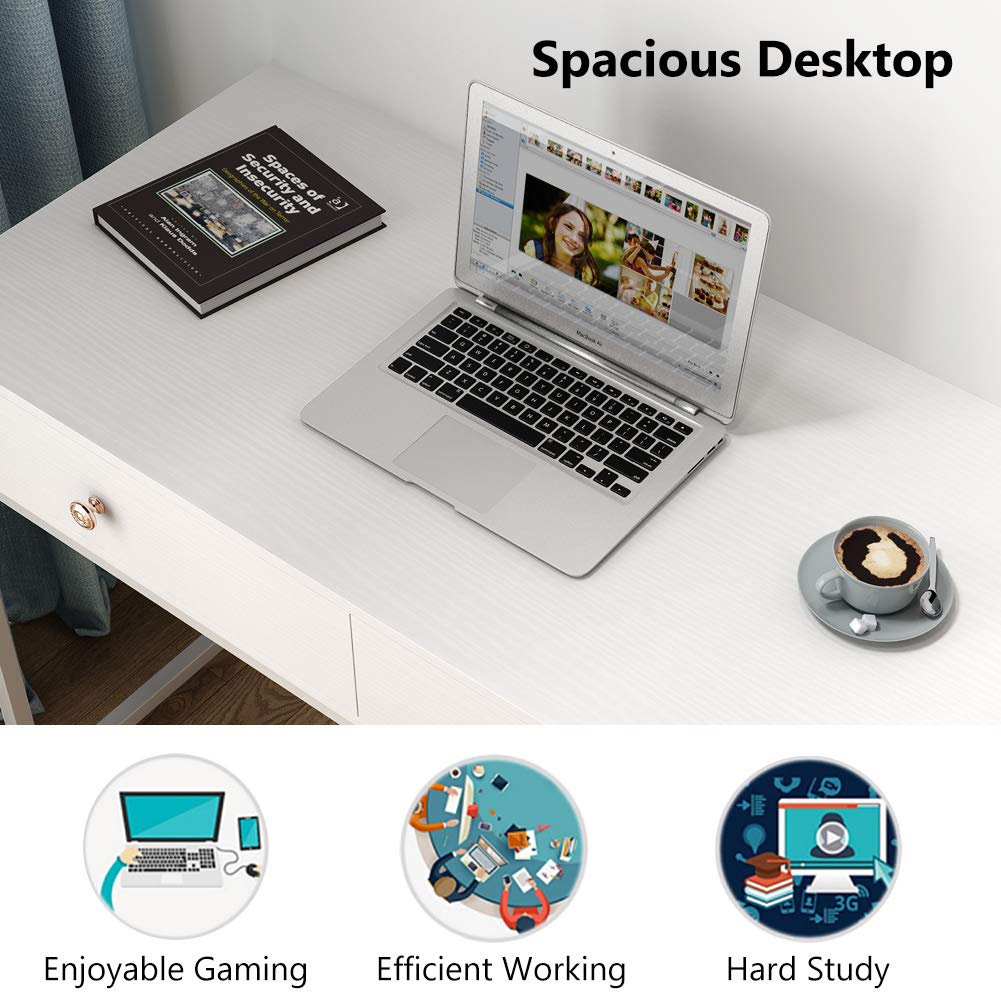 Tribesigns 47 Inch Modern Computer Desk with 2 Storage Drawers - Home Office Desk, Study Table, Writing Desk & Makeup Vanity (White) | Perfect for Small Spaces, Work from Home & Dorm Rooms