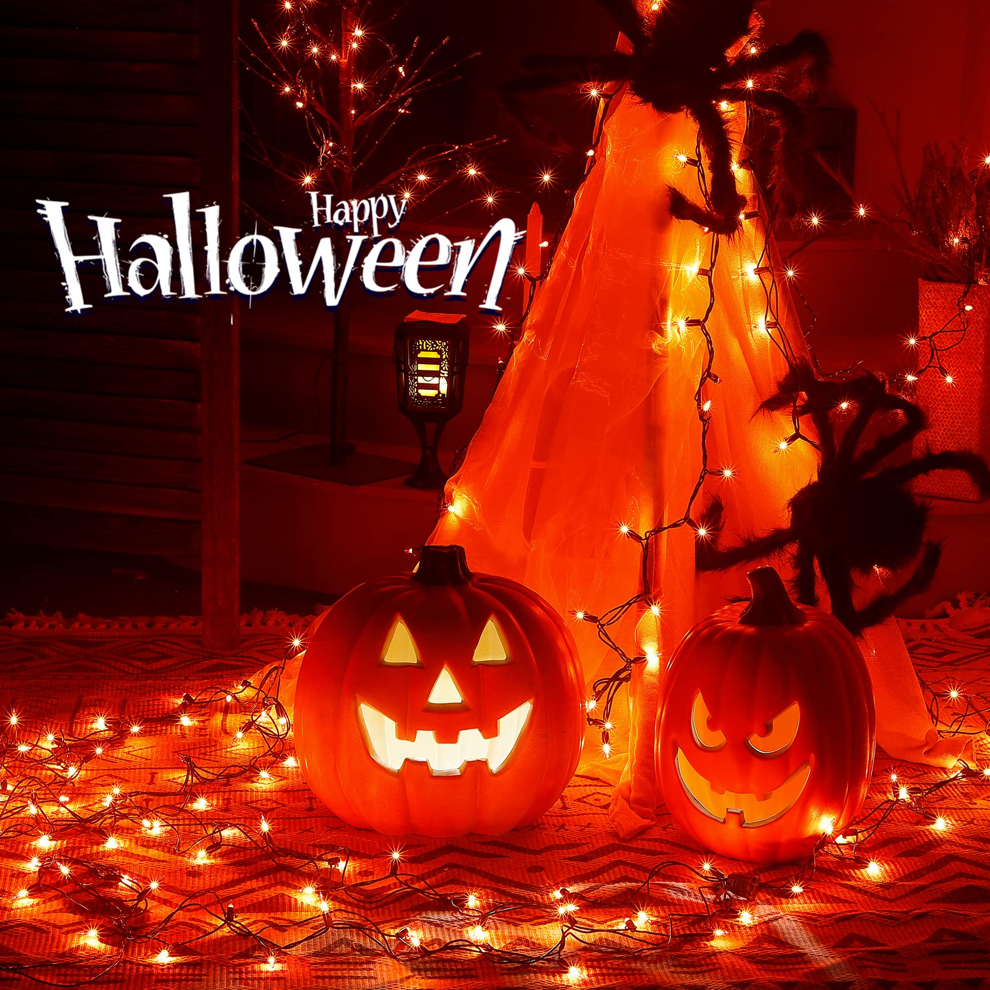 2-Pack 13ft Orange Halloween String Lights - 50 LED Waterproof Fall Lights with Green Wire, UL Certified 120V Plug - Perfect for Spooky Party Decor, Thanksgiving, Outdoor & Indoor Halloween Lighting