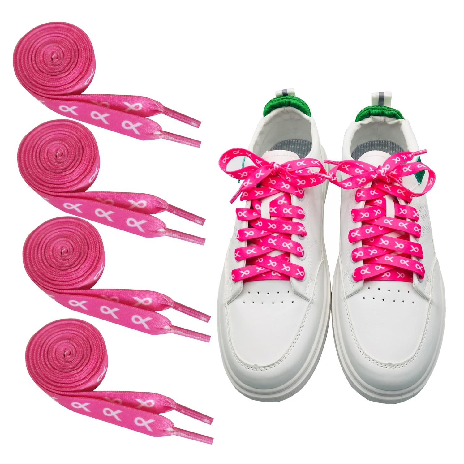 **Pink Ribbon Shoelaces 45 Inch - Breast Cancer Awareness Shoelaces for Running, Marathons & Sneakers - Athletic Shoe Laces for Runners & Supporters**    *(Perfect for charity runs, marathons, sports events, or everyday wear to show support for breast cancer awareness.)*