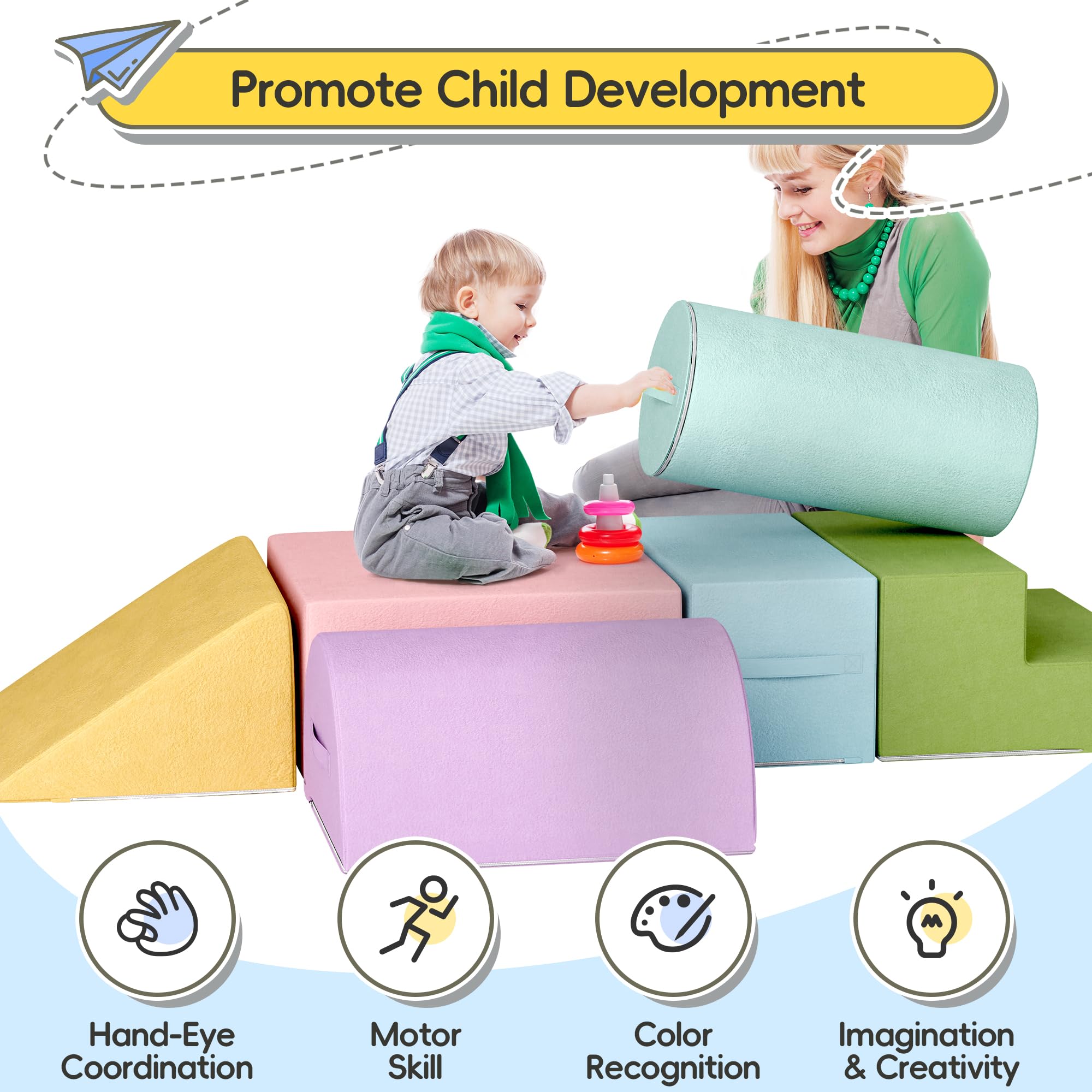 MU Foam Climbing Blocks for Toddlers - 6-Piece Soft Play Set with 30D High-Density Foam, Safe Infant Climbing Toys for Babies & Kids - Perfect for Indoor Playrooms, Daycare Centers & Home Play Areas