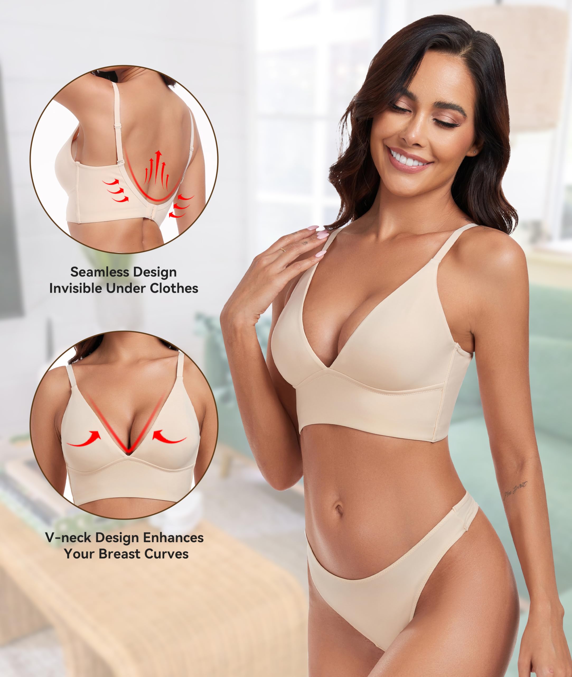 OBICUM Women's Comfort Wireless Bra - Adjustable Low Back Bralette, Seamless Soft Support for Everyday Wear, Yoga, and Lounge