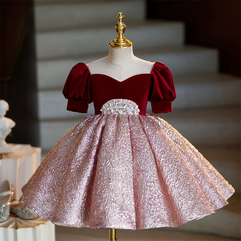 Christmas Party Dress for Girls - Elegant Puff Sleeve Princess Gown for Holiday Celebrations, Pageants & Special Occasions