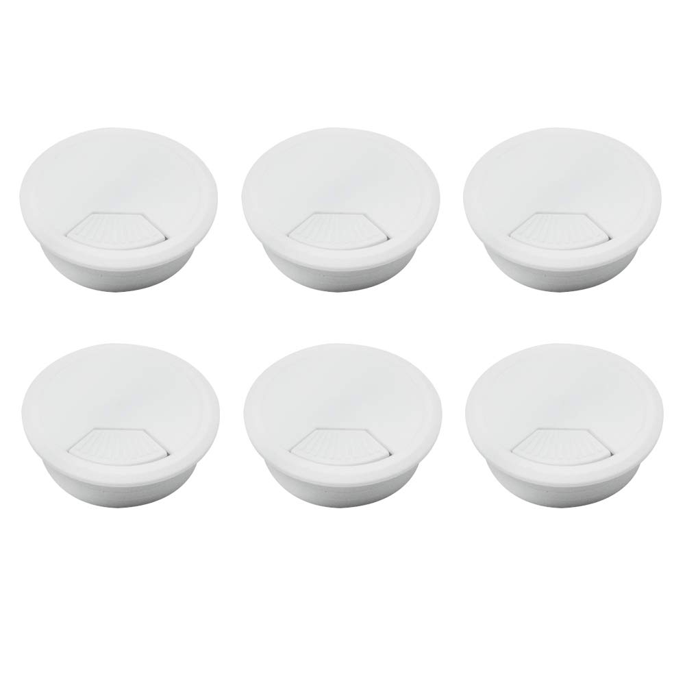 6 Pack 2 Inch White Plastic Desk Cable Grommets - Wire Hole Cover for Office PC Computer Desk Cord Management - Perfect for Home Office, Gaming Setup & Workspace Organization