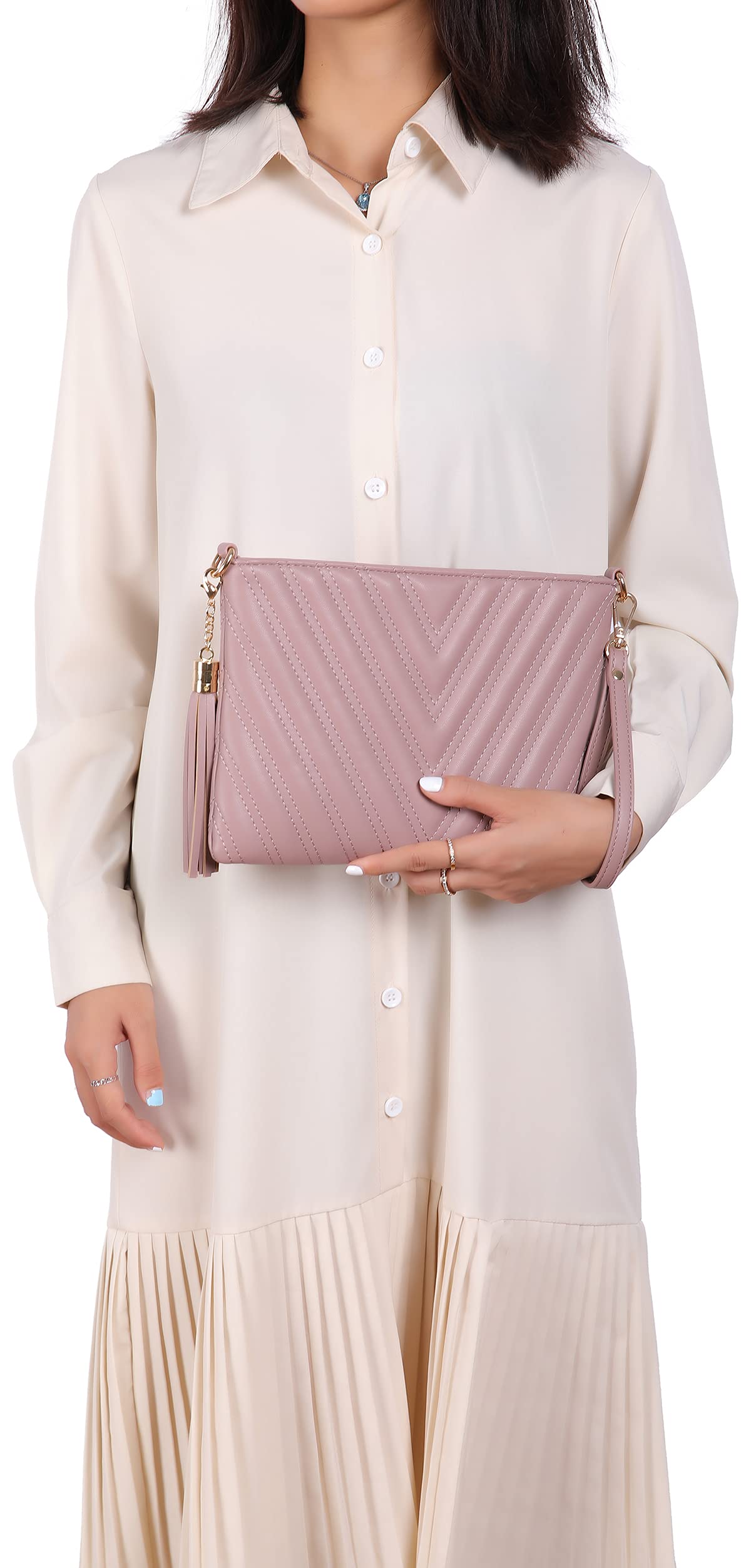 Lola Mae Women's Quilted Wristlet Handbag - Small Crossbody Clutch Purse for Evening Parties, Date Nights & Daily Essentials