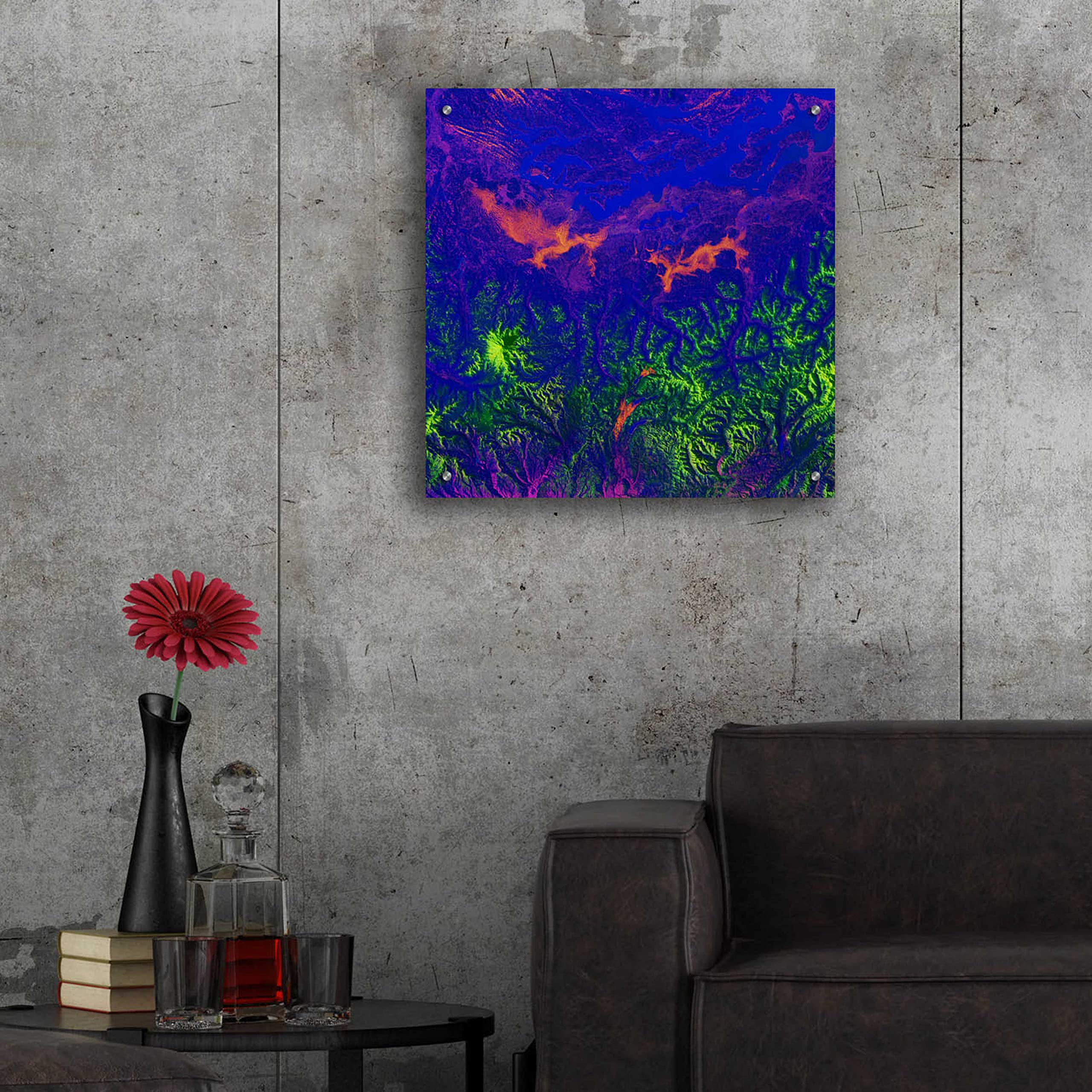 Epic Art 'Earth as Art: Fanciful Fluorescence' - 24x24 Inch Modern Acrylic Glass Wall Decor - Vibrant Abstract Landscape Painting for Living Room, Office & Bedroom