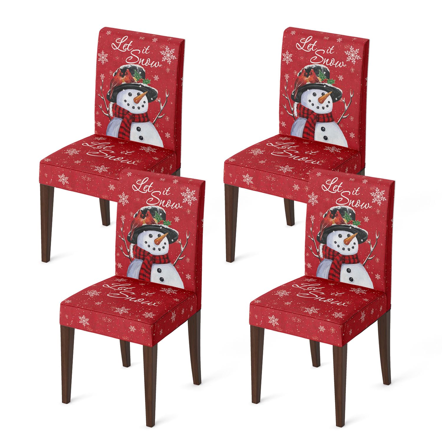 Horaldaily 4PCS Christmas Dining Chair Covers - Red Snowman Let It Snow Stretchable Washable Slipcovers for Dining Room & Home Decor | Perfect for Holiday Parties, Family Gatherings & Festive Home Styling