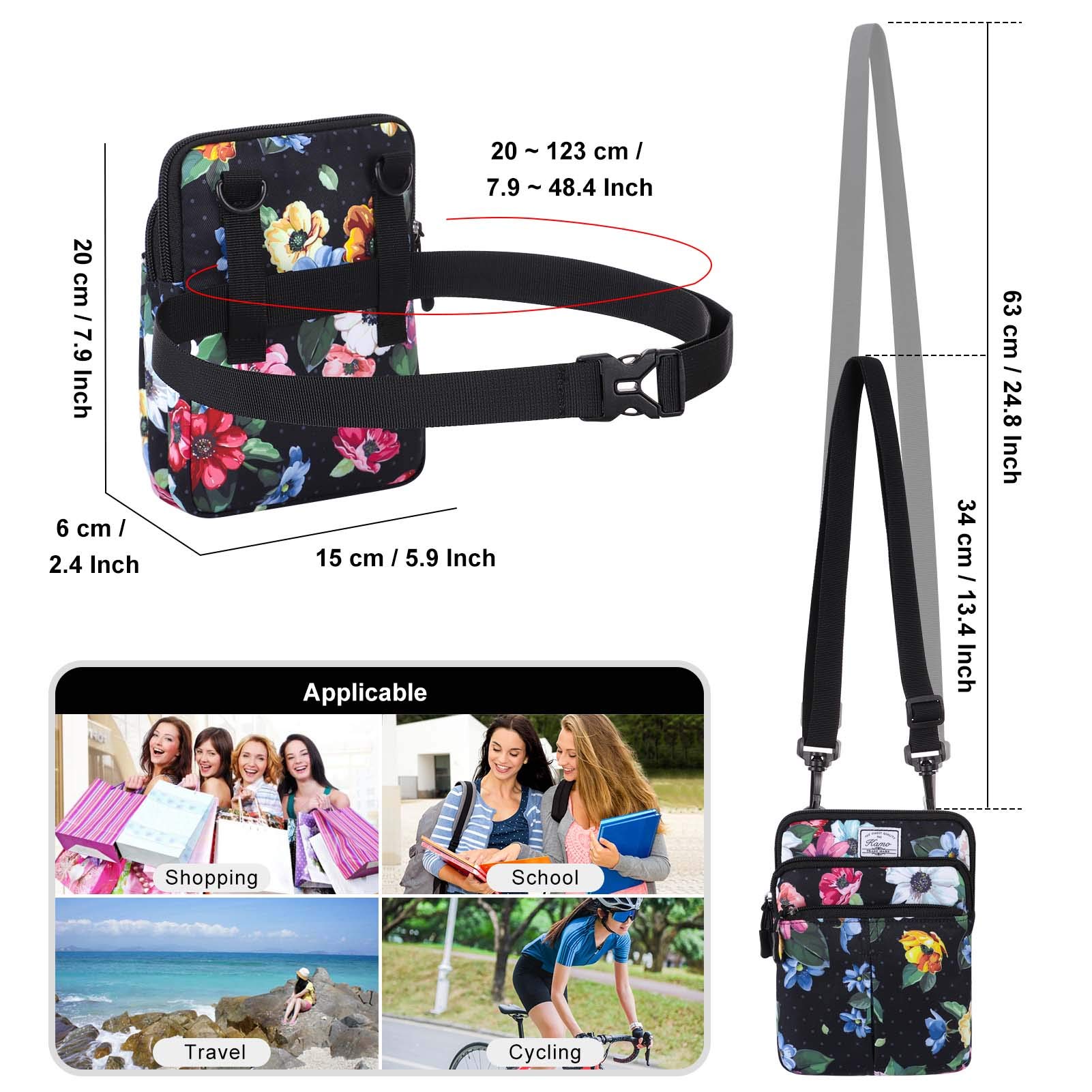 KAMO Multifunctional Crossbody Phone Bag for Women & Men - Waterproof Waist Pack with Triple Zipper, Adjustable Strap for Outdoor, Travel, Running & Daily Use