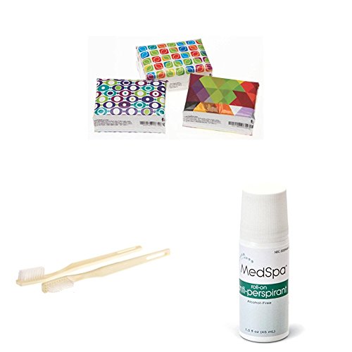 Medline NON245273 Travel Essentials Kit - Individually Wrapped Facial Tissues, Adult Toothbrushes & Roll-On Antiperspirant for On-The-Go Hygiene | Perfect for Travel, Office, Gym & Emergency Kits
